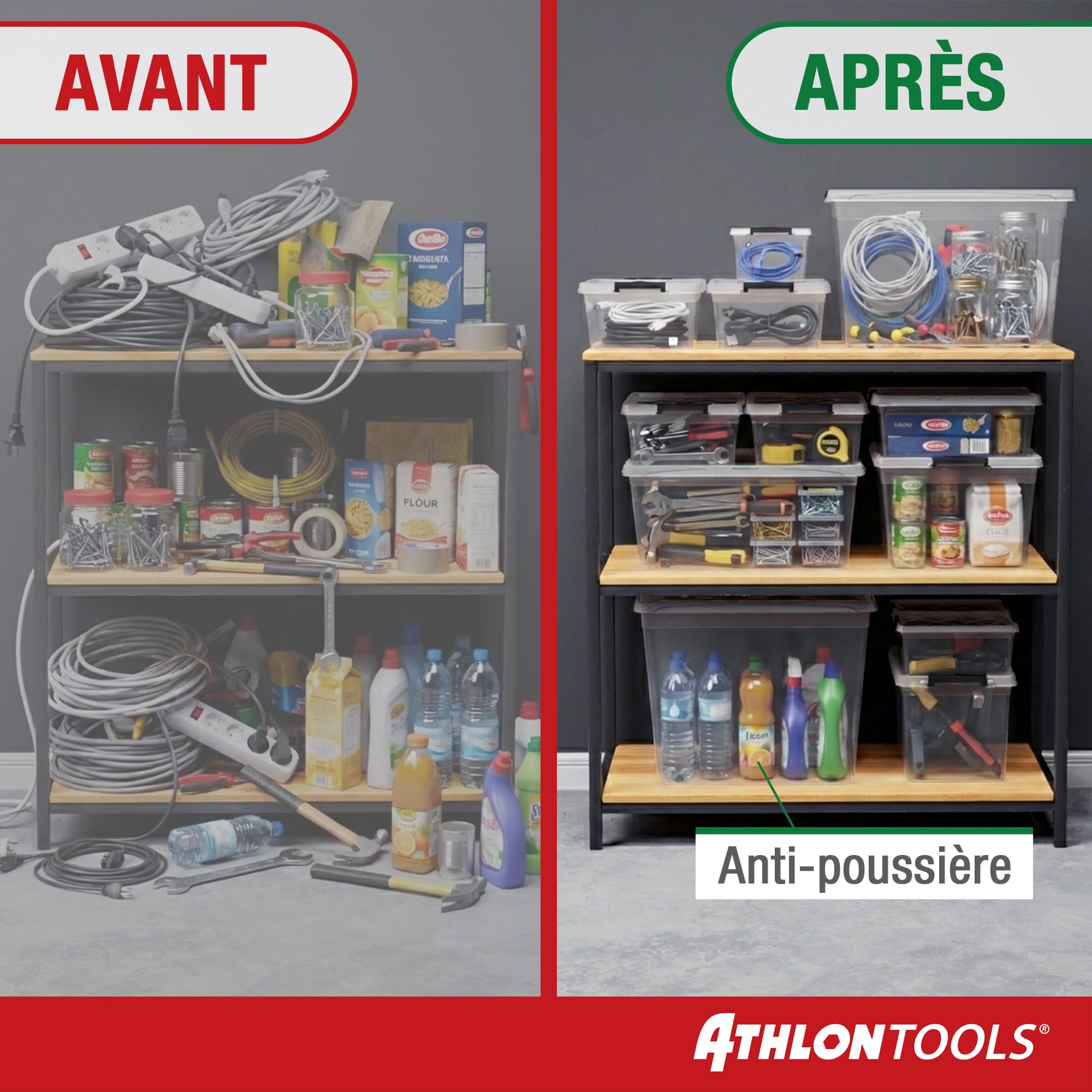 ATHLON TOOLS 4 boîtes de rangement de 12,5 l avec couvercle, de qualité alimentaire, clips de fermeture, 100% neuf, boîte en plastique transparente, boîtes à vêtements empilables
