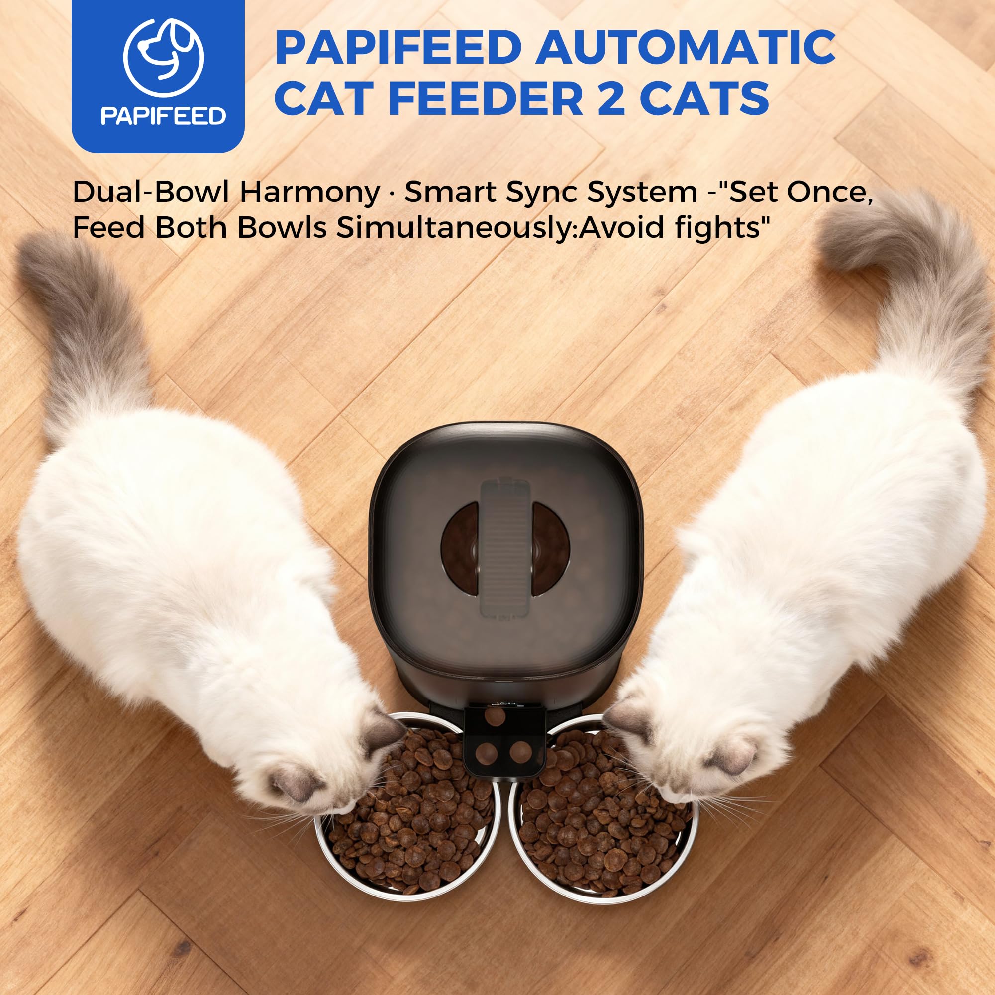 PAPIFEED Automatic Cat Feeder for 2 Cats, 7L Large Capacity Food Dispenser for Multiple Pets, Timed Cat Feeder for Dry Food, Detachable for Easy Cleaning, Up to 12 Portions 6 Meals Per Day - Black - image 3