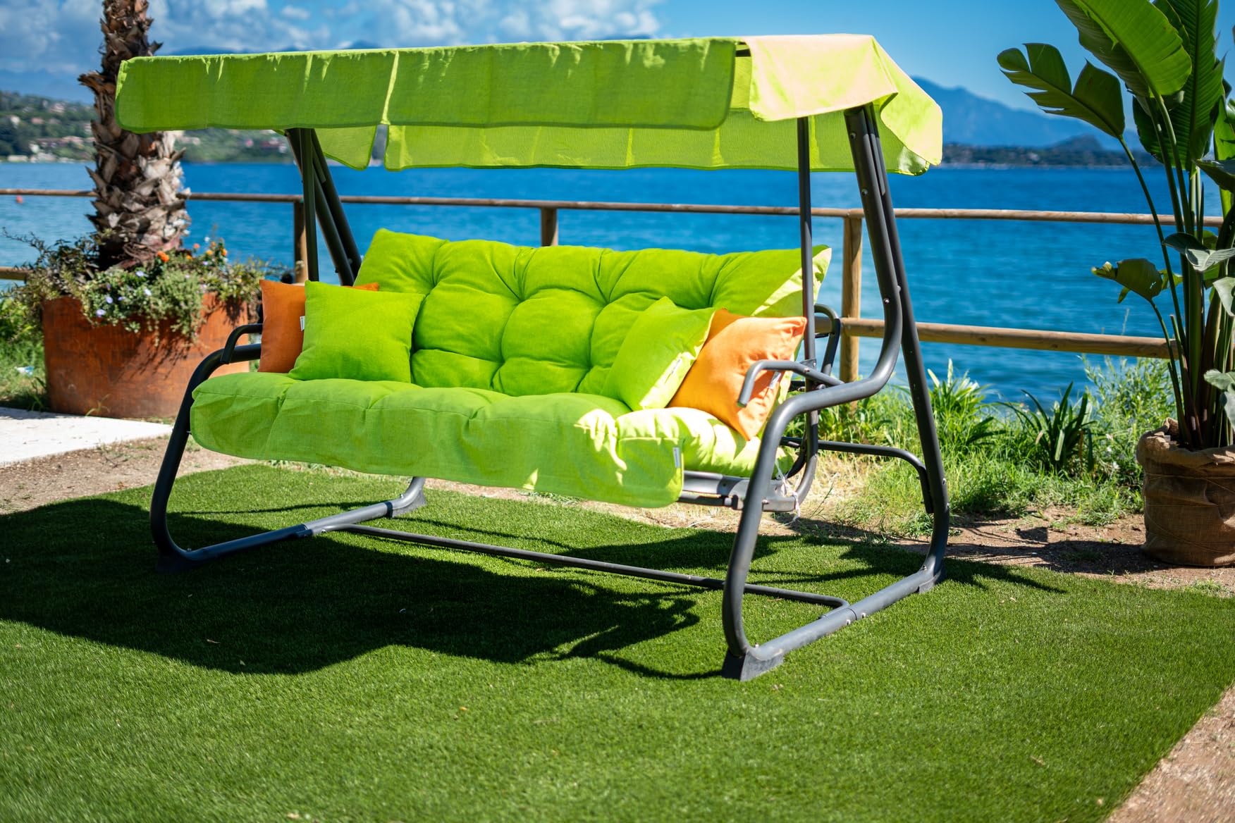 Tecnoweb - Cojines para balancín de 4 plazas - Incluido también el techo a juego - 100% Fabricado en Italia - Ideal para exteriores (jardines y patios) - Estructura no incluida, Lima
