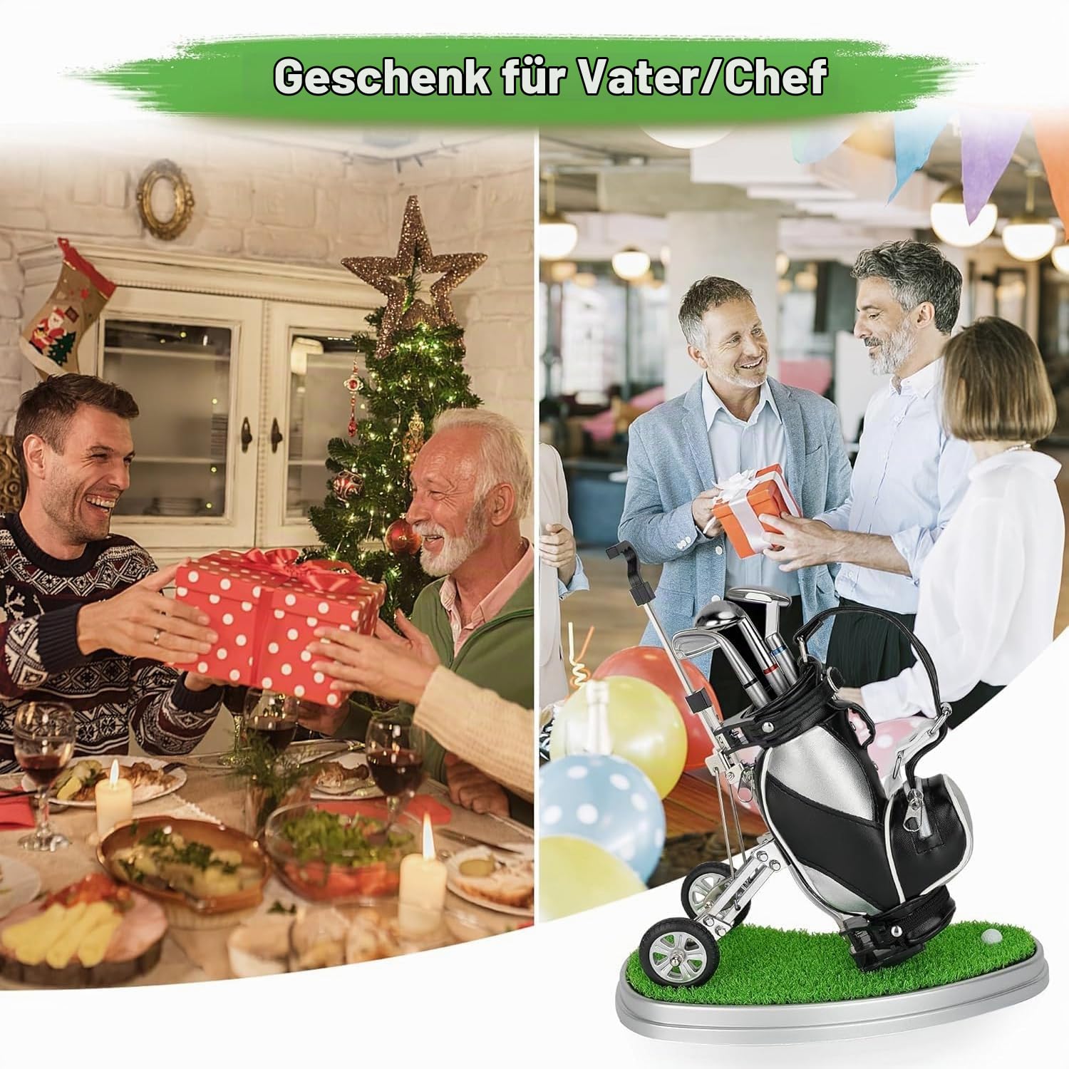 10L0L Golf-Stifthalter mit 3 Stück Golfschläger-Stiften Geschenkset Golf-Renn-Souvenirs einzigartige Geschenke für Golfer-Fans, Kollegen – Silber + Schwarz