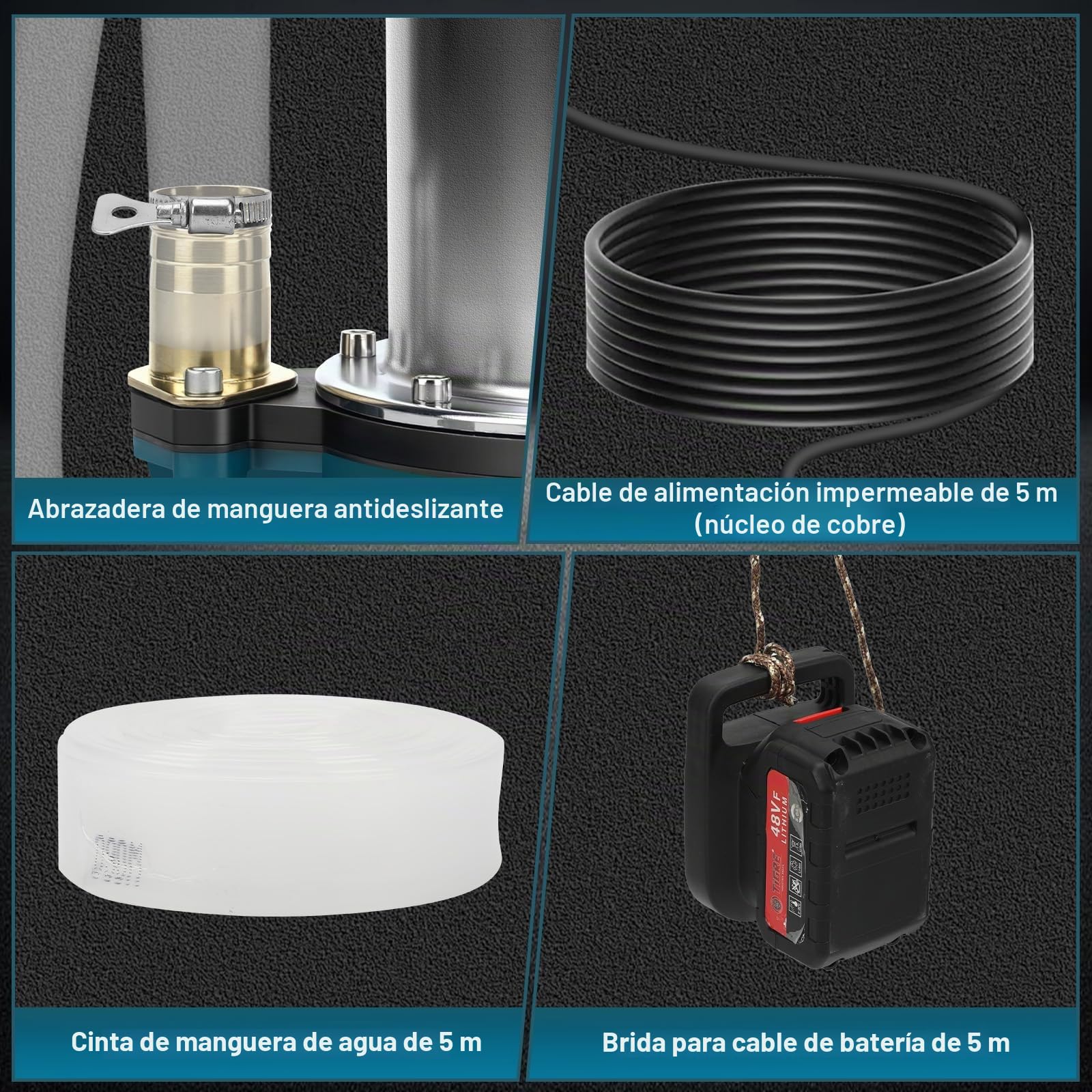 Bomba sumergible compatible con batería Makita de 18 V (sin batería) – 5000L/H Bomba de agua inalámbrica con manguera de 10 m, cable de conexión de 5 m, ideal para piscina, cama de agua, riego de