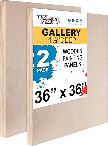U.S. Art Supply Paneles de madera acunados sin terminar para pintar, paquete de 2 paneles de 36 x 36 pulgadas, tableros de lienzo de madera de