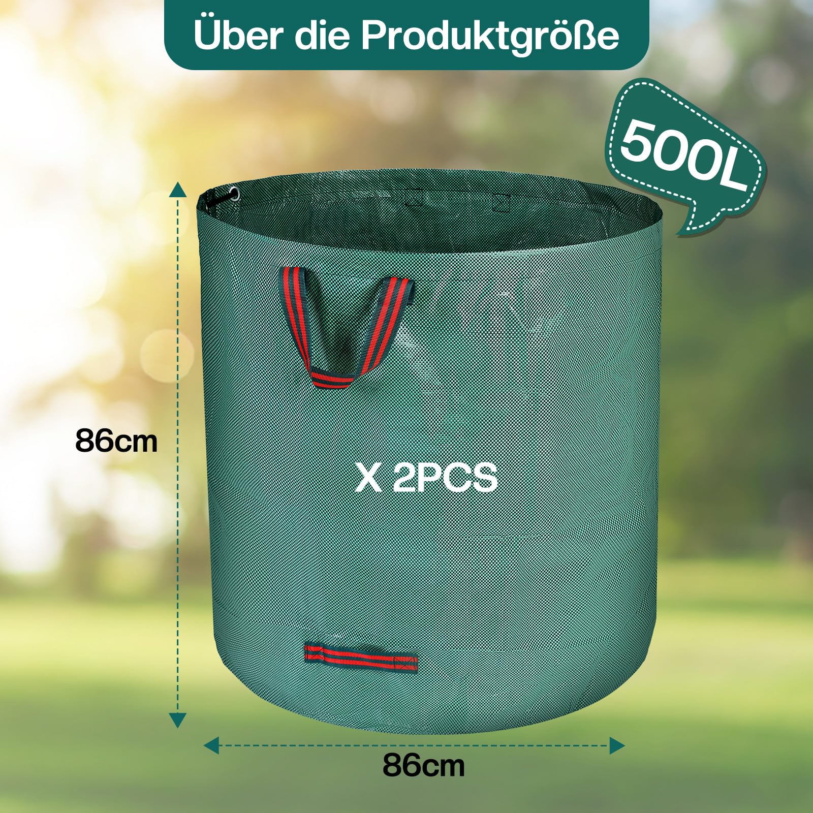 Sac Jardin Dechets Verts 2x 500L - Sac Dechets Verts avec Poignées, Pliable et Réutilisable - Sacs Vegetaux Jardin pour Ramasse Feuilles Mortes