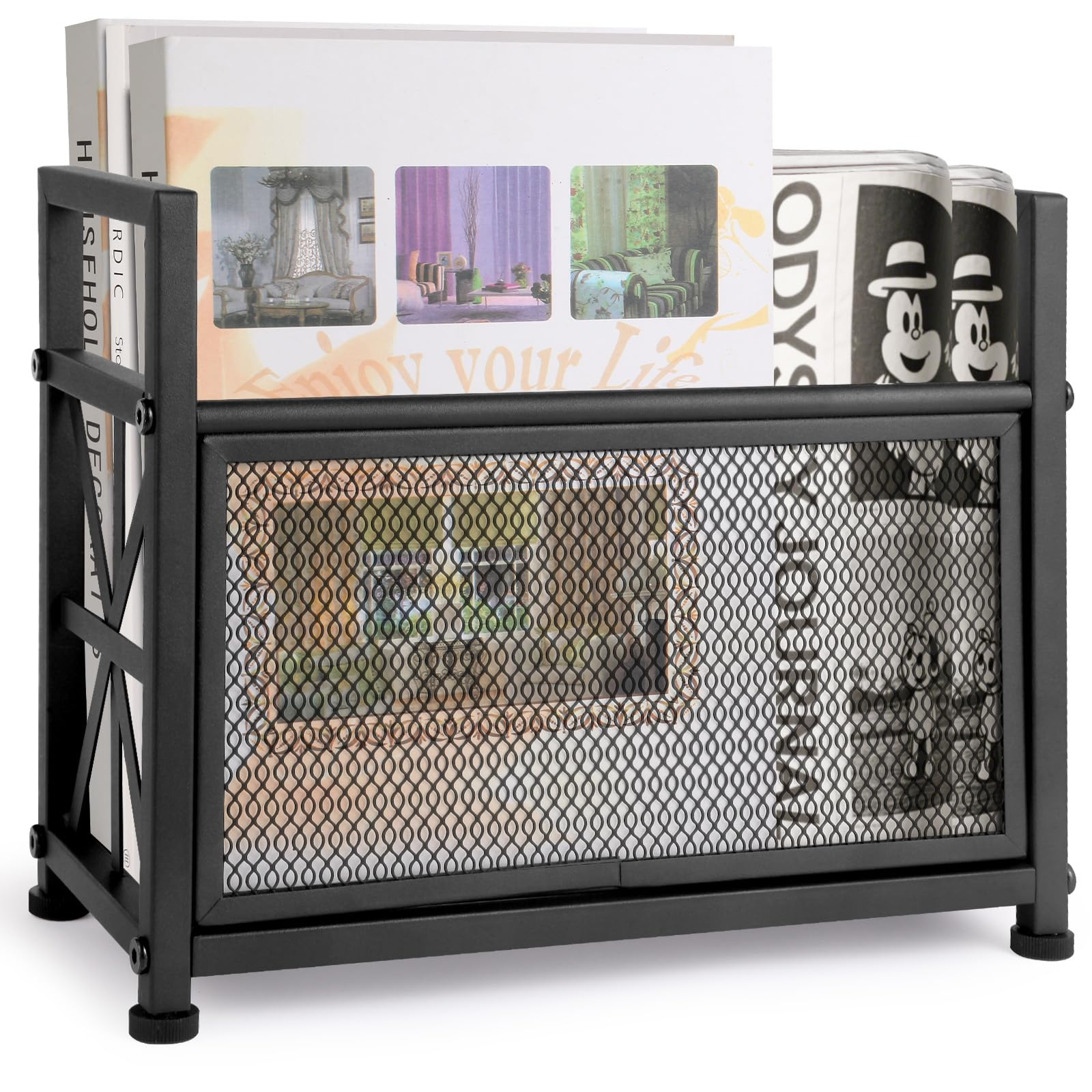 OFIDELITY Black Magazine Holder, Metal Magazine Rack Floor, Mesh Magazine File Holder, Magazine Storage Basket, Magazine Holders for Classroom，Magazine Stand for Desk, Folder Organizer Bin for Books