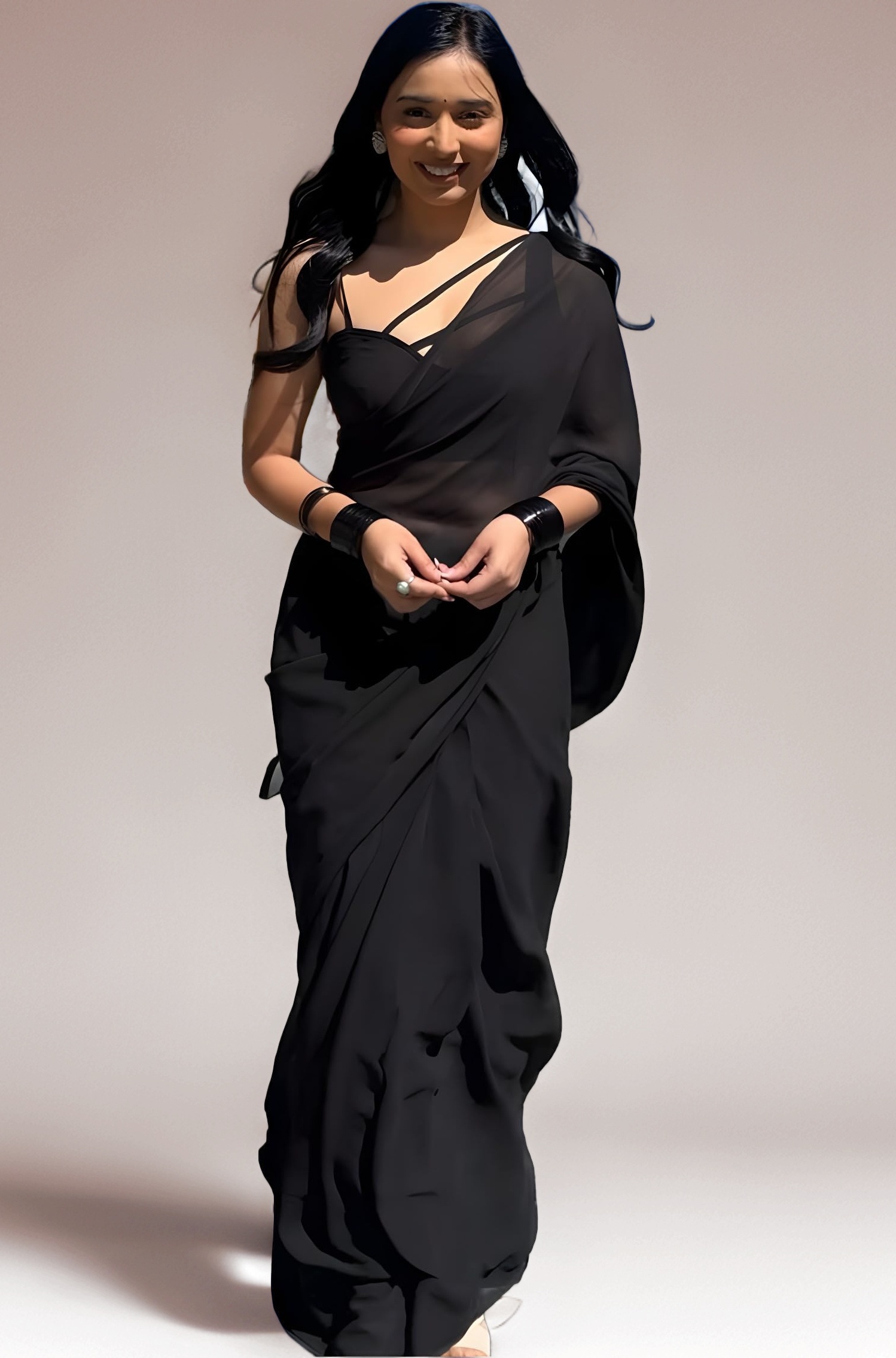 Women's Plain Georgette Ready To Wear One Minute Saree With Unstitched Blouse Piece (Kalki)