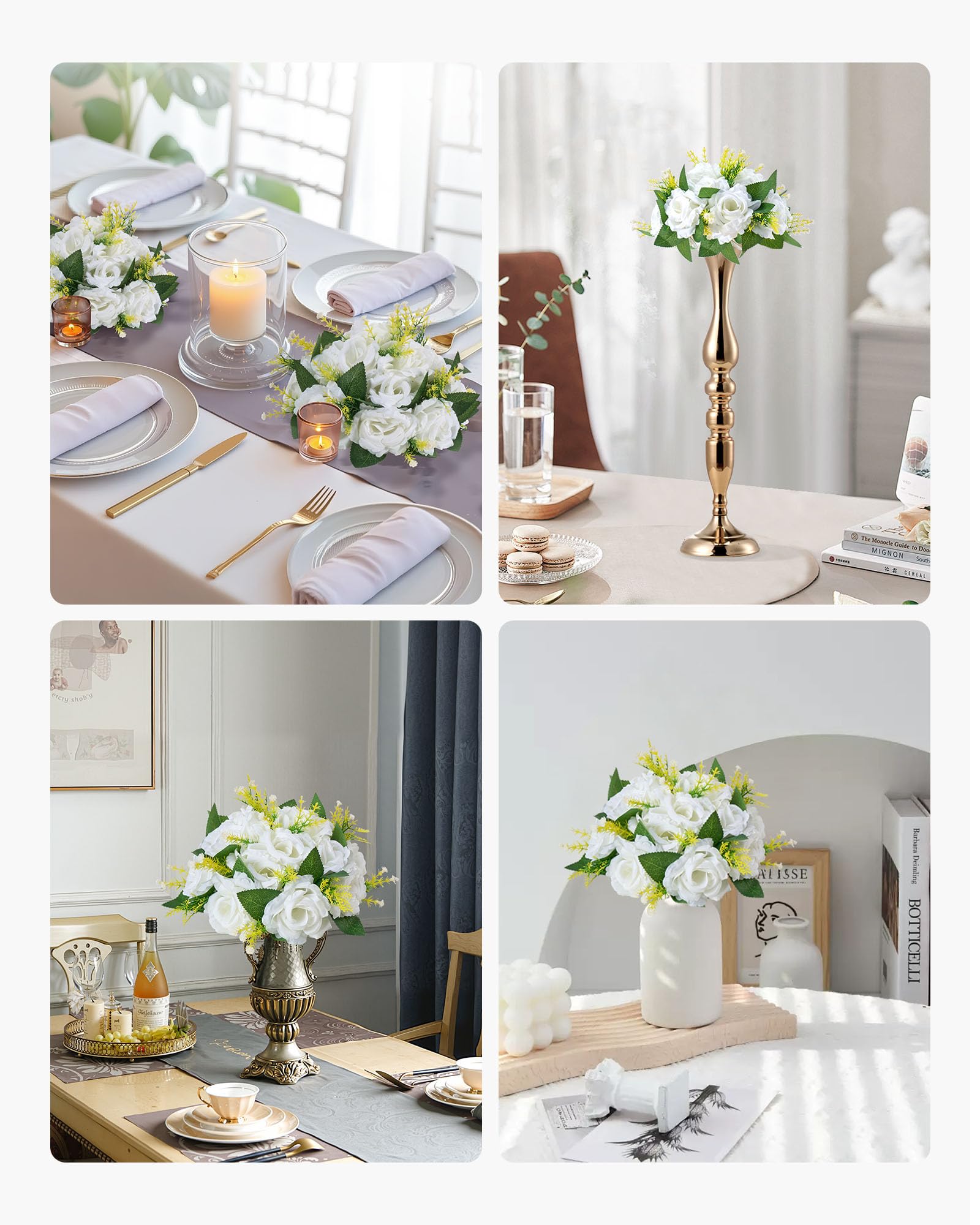 VEVOR Boules de Fleurs Artificielles, Lot de 10, 24 cm, Compositions de Roses Blanches Artificielles, Fausses Fleurs Décoratives pour Centres de Table, Mariages, Saint-Valentin, Décoration d'Intérieur