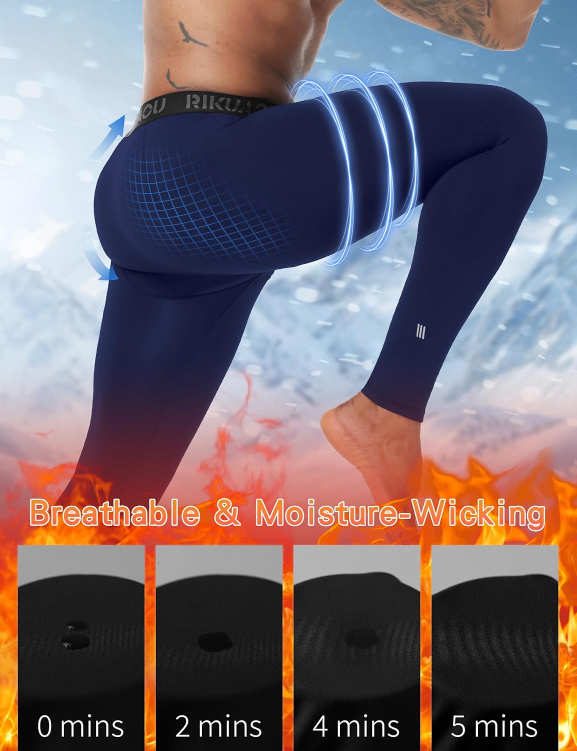 Mens Thermal Compression Pants, Fleece Lined Athletic Leggings Running Tights, Cold Weather Base Layer Winter Gear - Image 5