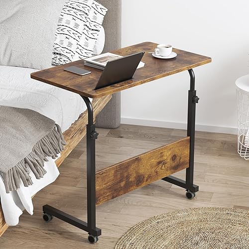 Miniatura 4 de DlandHome Escritorio con ruedas ajustable, mesa auxiliar móvil de 31.4 pulgadas con ruedas, mesa C ajustable, soporte portátil para computadora