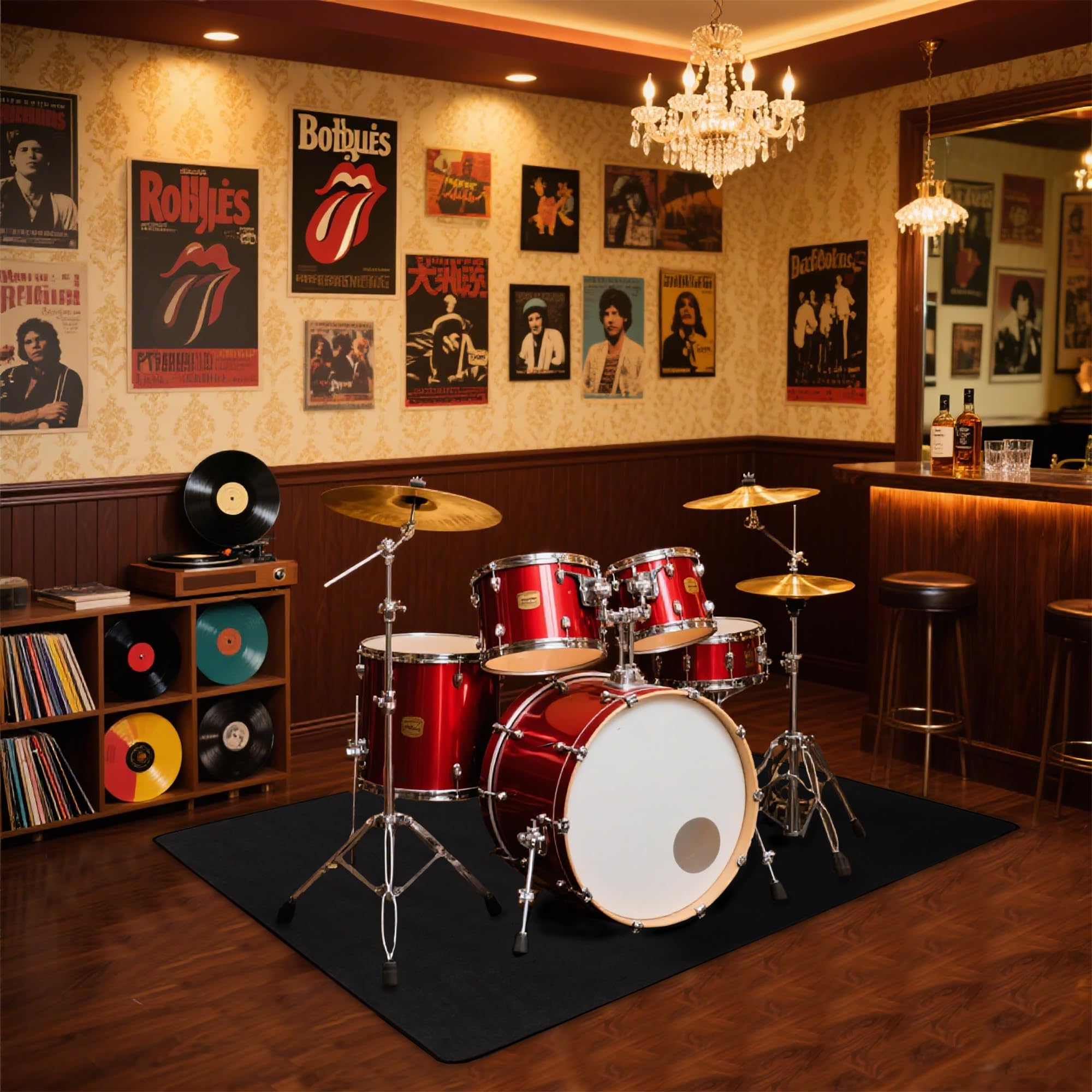 OUUTMEE Tappeto per percussioni, 120 x 160 cm, antiscivolo, per batteria elettronica, accessori per batteria jazz, protezione del pavimento (nero)