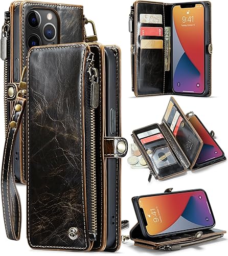 Defencase Funda para iPhone 12 Pro Max, funda tipo cartera para iPhone 12 Pro Max para mujeres y hombres, correa magnética de piel sintética vintage