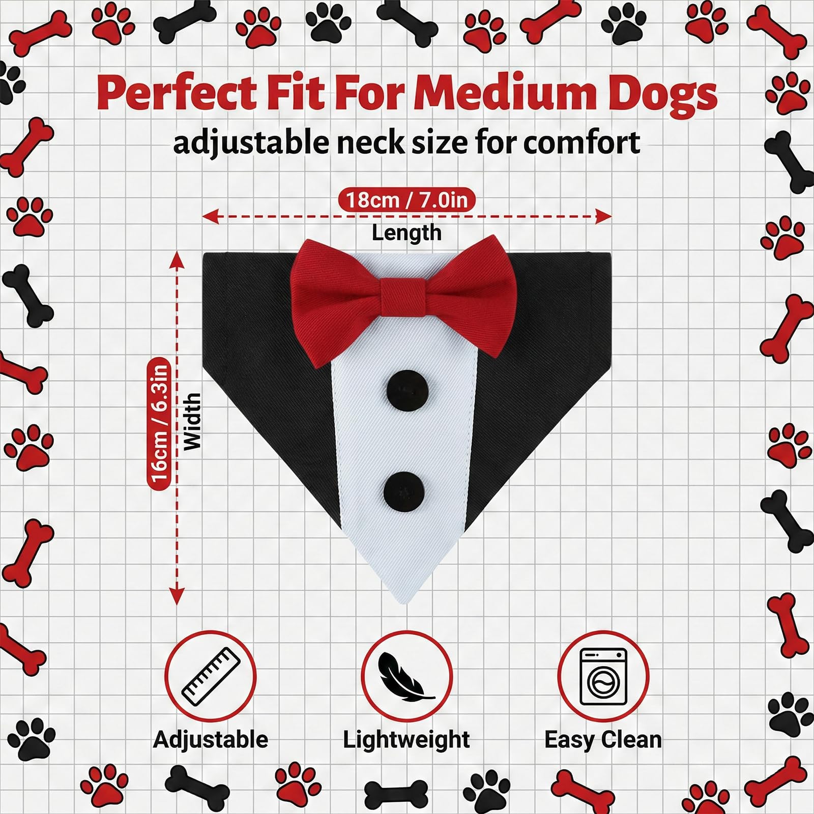 Bandana da Smoking per Cani Collare Bandana da Matrimonio Formale per Cani, Triangolare per Bandana, per Medio, Grande per Matrimoni, Feste, Compleanno, M, rosso