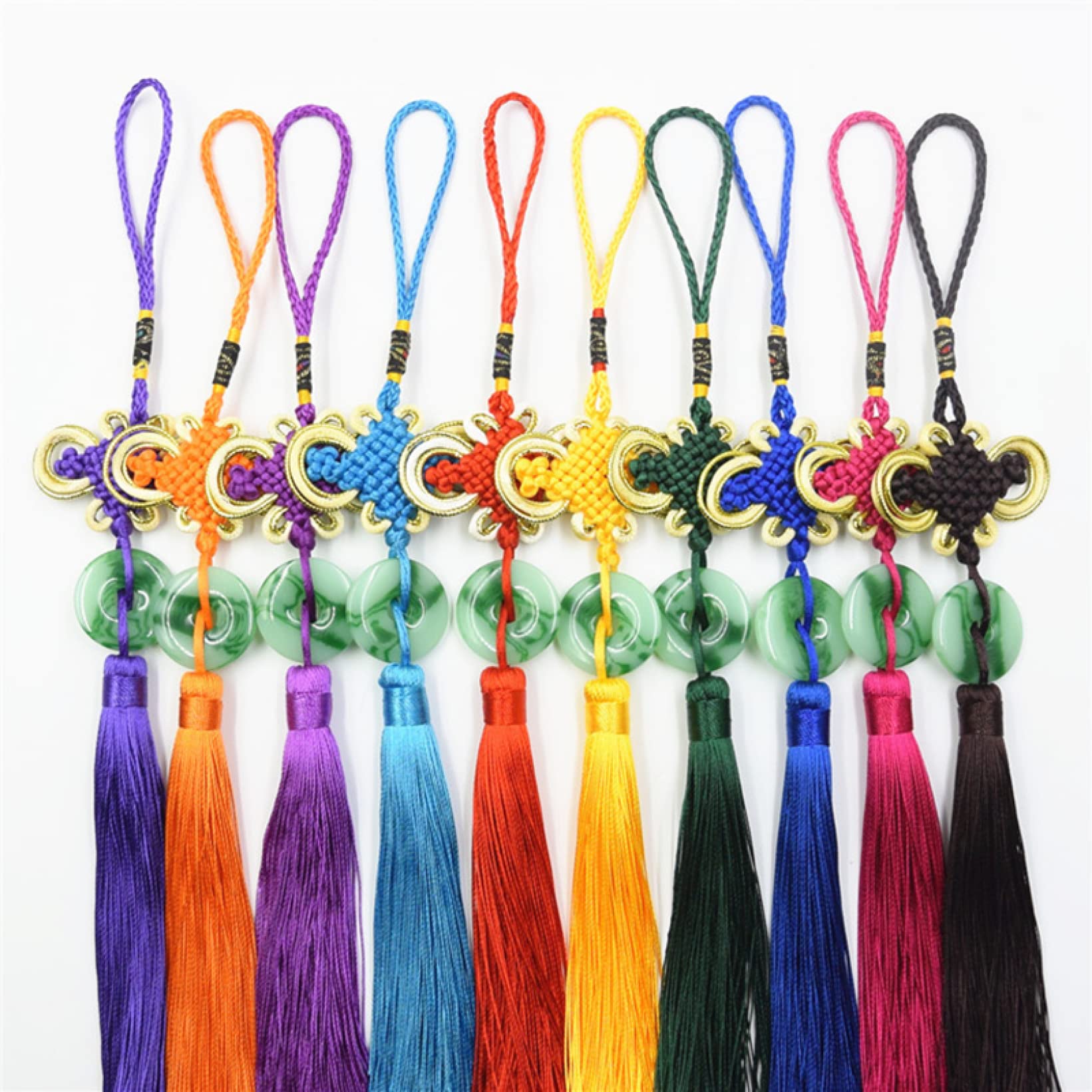 Pendentif Jade Tournesol - Nœud Chinois Soie - Déco Intérieur Violet