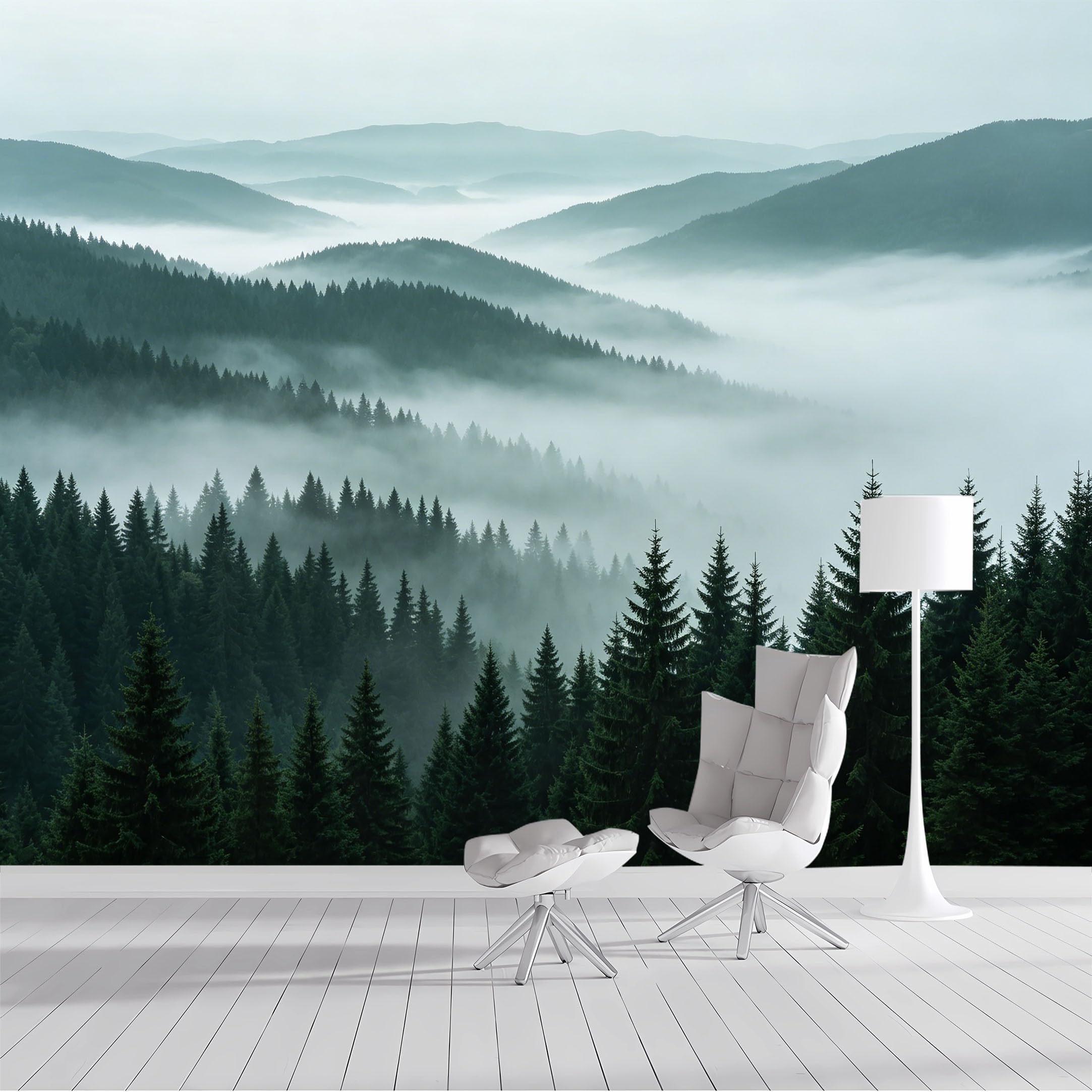 Custom Size Wall Mural Misty Mountain Forest Landscape Nordic Style SelfAdhesive Wall Fabric Removable Peel and Stick Wallpaper Wall Decor for Living Room Bedroom Bathroom