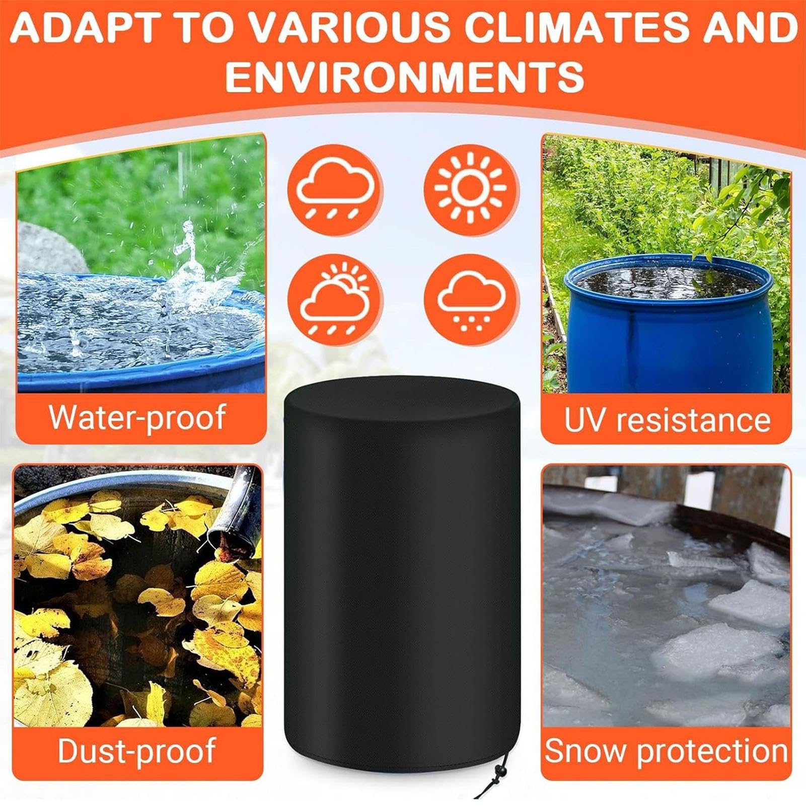 Copertura per da 208 Litri - Copri Fusto per Raccolta Acqua | Regolabile Protezione Intemperie Attrezzature Giardino Mobili Esterni