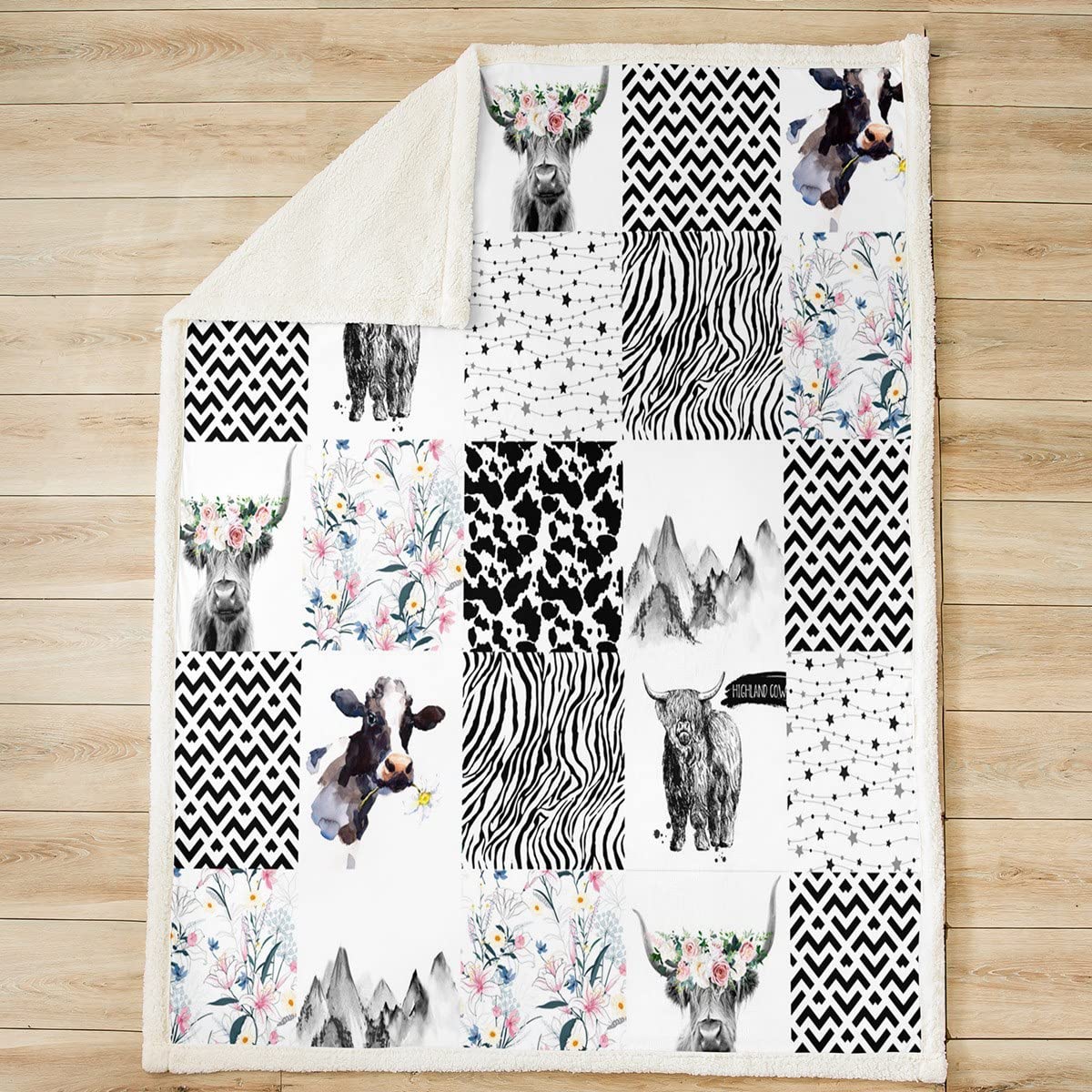 Loussiesd Highland Cow Throw Blanket for Bed Sofa Cow Geometric Fuzzy Blanket Floral Farmhorse Highland Cattleative Fleece Sherpa Blanket Leopard Plush Blanket Double 60x79 Inch - Image 2
