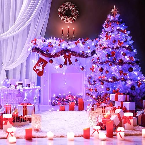 Miniatura 6 de JMEXSUSS Luces moradas de Halloween con cable transparente, 200 luces LED moradas de 66 pies, para interiores y exteriores, impermeables, luces de