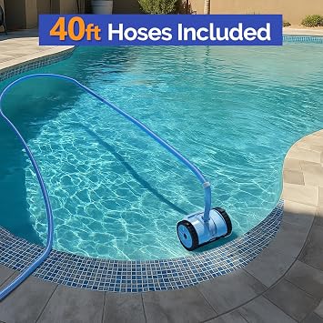 VINGLI Pool Vacuum Cleaner, Automatic Pool Sweeper for Ground&Inground Pools, Suction Side Wall-Climbing Sweeper with 39.6ft Tangle-Free Hose (Memory Blue&Gray)