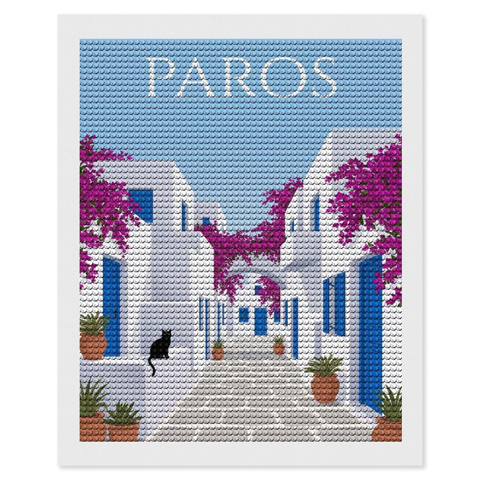 Junmoney Paros Greek Island Diamond Art Canvas 16"x20", for Adults, Printed Canvas, Home Wall Decor, Gift Idea, Mindful Craft Activity