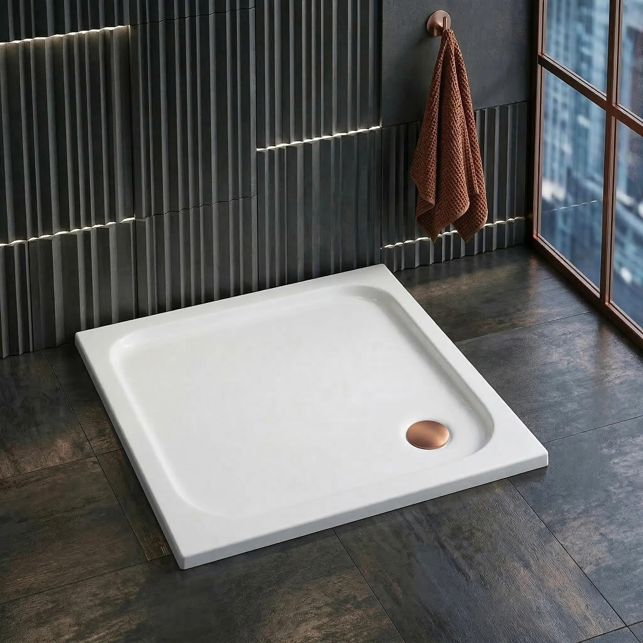 Rea - Brodzik Prysznicowy Akrylowy Belmond Biały 80X80 80x80 syfon miedź sczotkowana - 80 x 80 x 5 cm