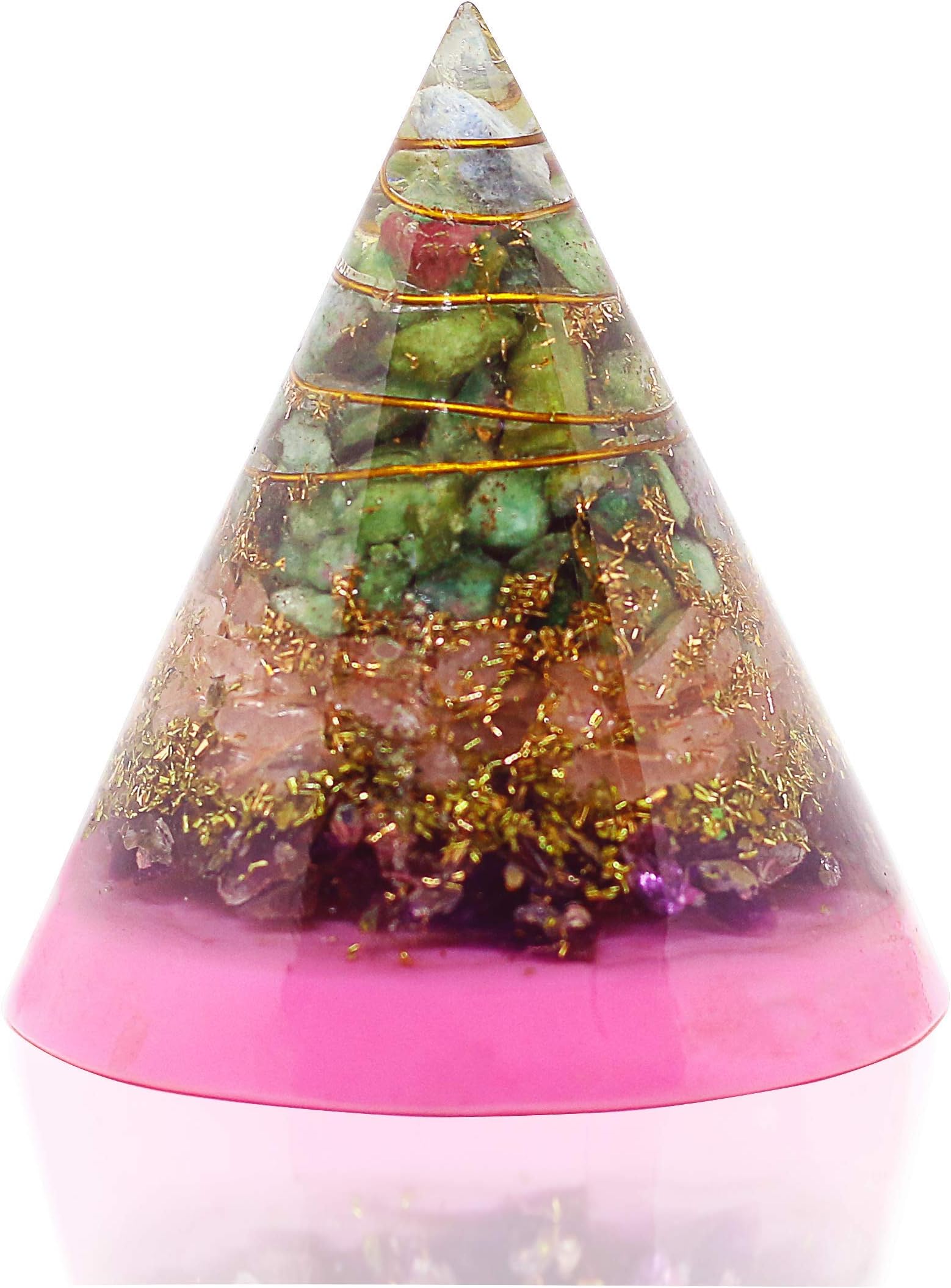 PURA ESPRIT Rose Quartz Ring Pyramid - EMF Shield and Negative Energy Protection - Crystal Stone Round Ring Pyramid