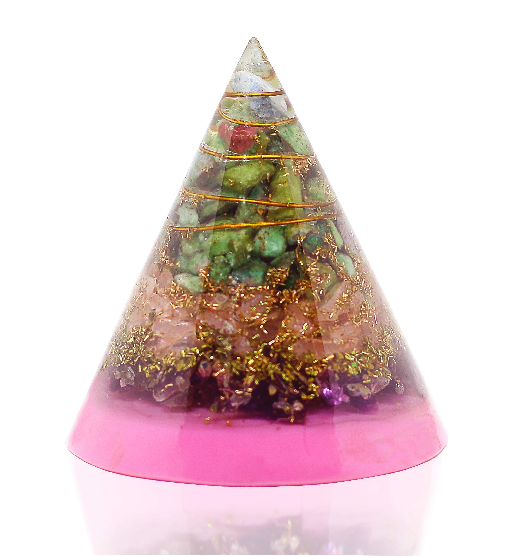 PURA ESPRIT Rose Quartz Ring Pyramid - EMF Shield and Negative Energy Protection - Crystal Stone Round Ring Pyramid