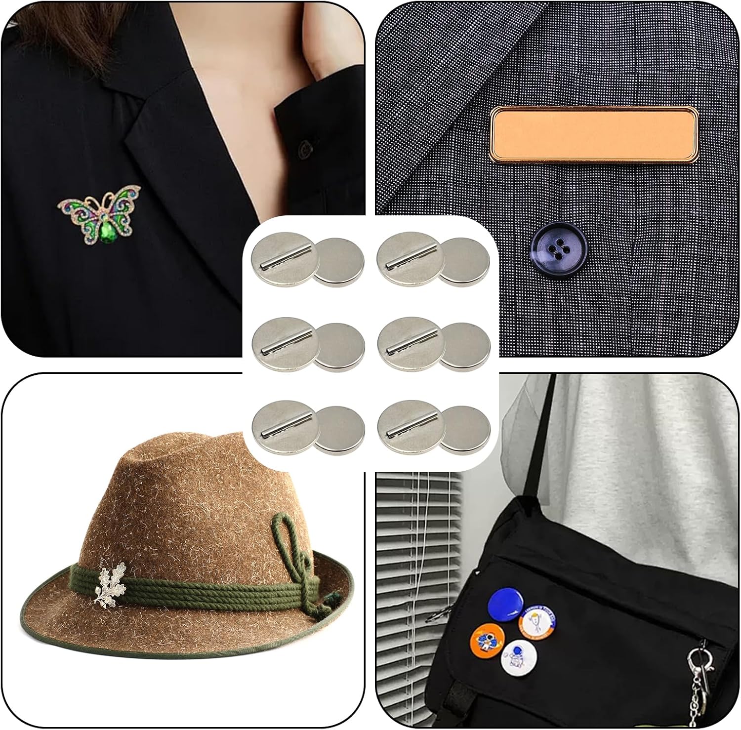 6 Pieces Mini Magnetic Pin Brooch Converters | Invisible Magnetic Pin Backs for Scarf, Shirts, and Thin Fabric | Silver Metal Lapel Pins Holder