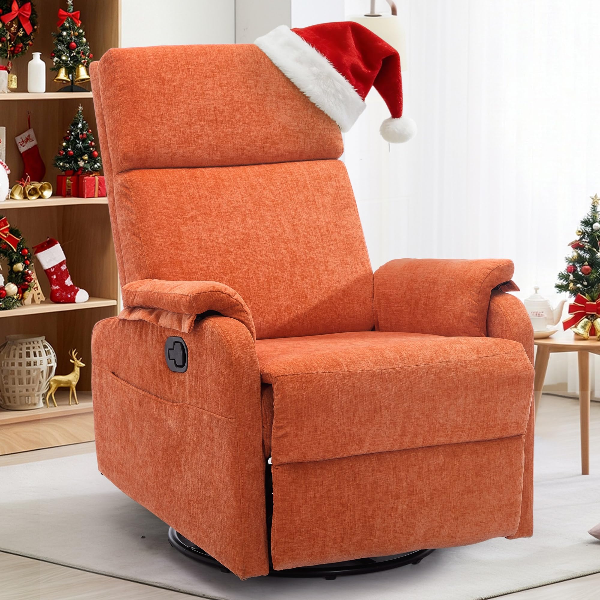 Recliner Chairs, Swivel Rocking Recliner Chair for Adults, Glider Rocking Chair, Small Nursery Recliner for Living Room, Reclining with Modern-Designed Armrests, Chenille, Orange