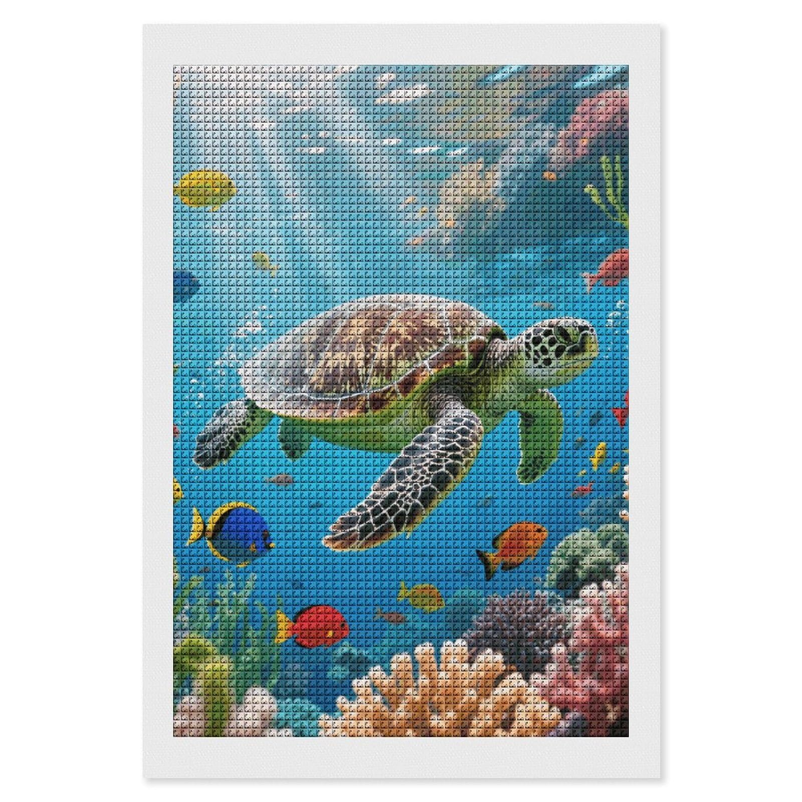 FodPand Sea Turtle Colorful Fish 5D Diamond Painting Kits for Adults Beginners Full Drill Square Diamond Dots Pictures Gem Art Supplies for Home Wall Room Decoration DIY Craft Set Gift 8x12