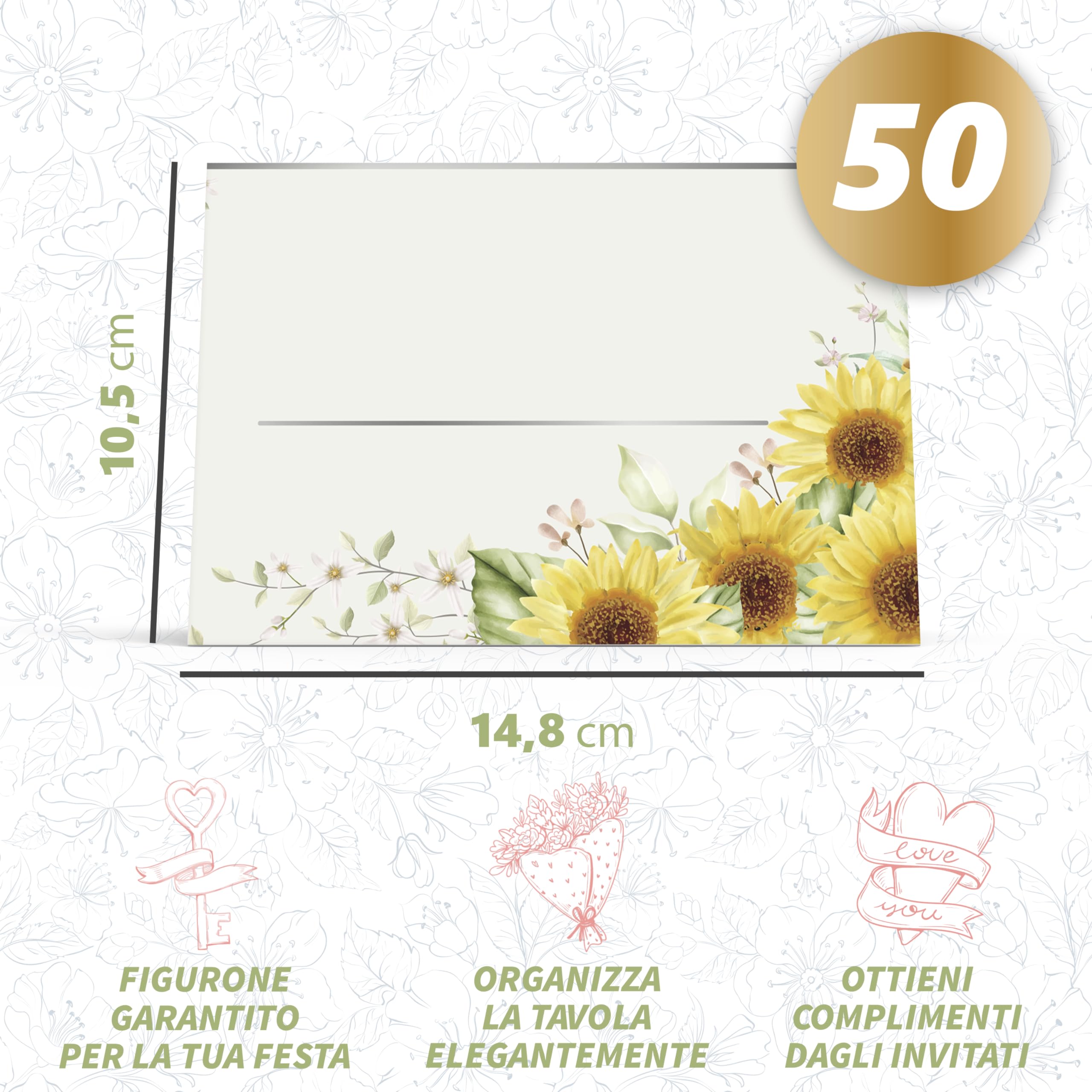 NAÏZAYA 50 Place Cards Sunflower First Communion Boy Girl, 50 Elegant Place Cards for Original Table - Image 3