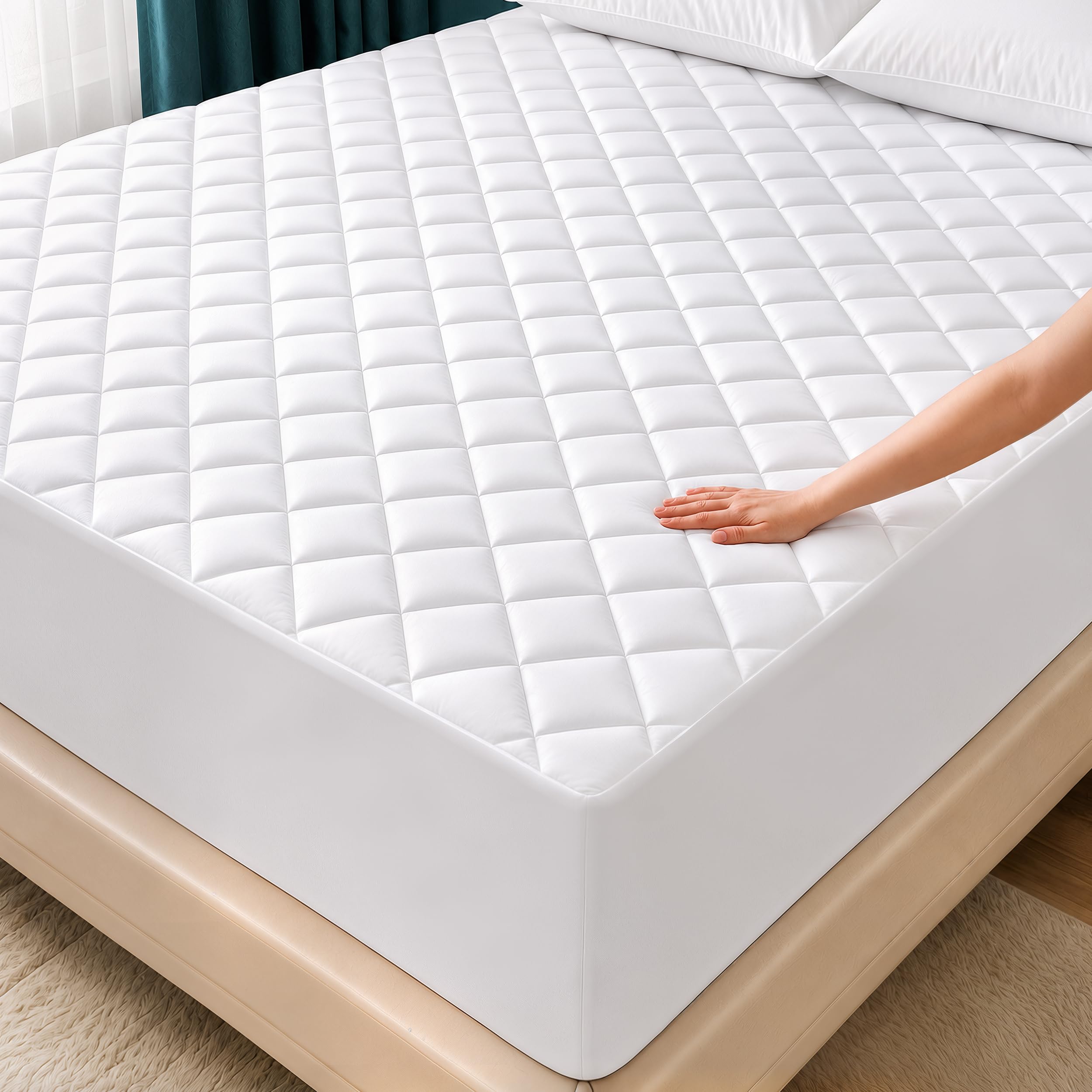 Quilted Fitted Mattress Pad (Queen) - Mattress Cover Stretches up to 16 Inches Deep - Mattress Topper by Utopia Bedding — image 1