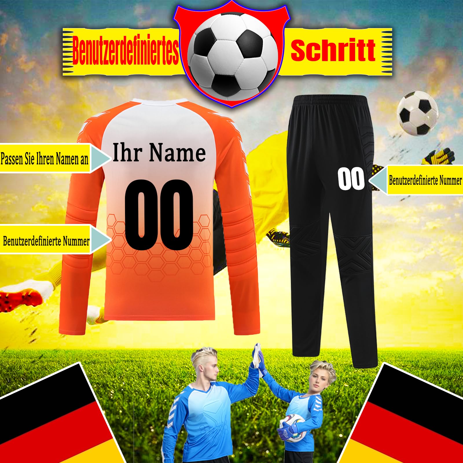 Benutzerdefiniert Torwarttrikot Set Gepolstert für Kinder Herren Torwart Trikot mit Nummer Name Team Logo Torwart Set
