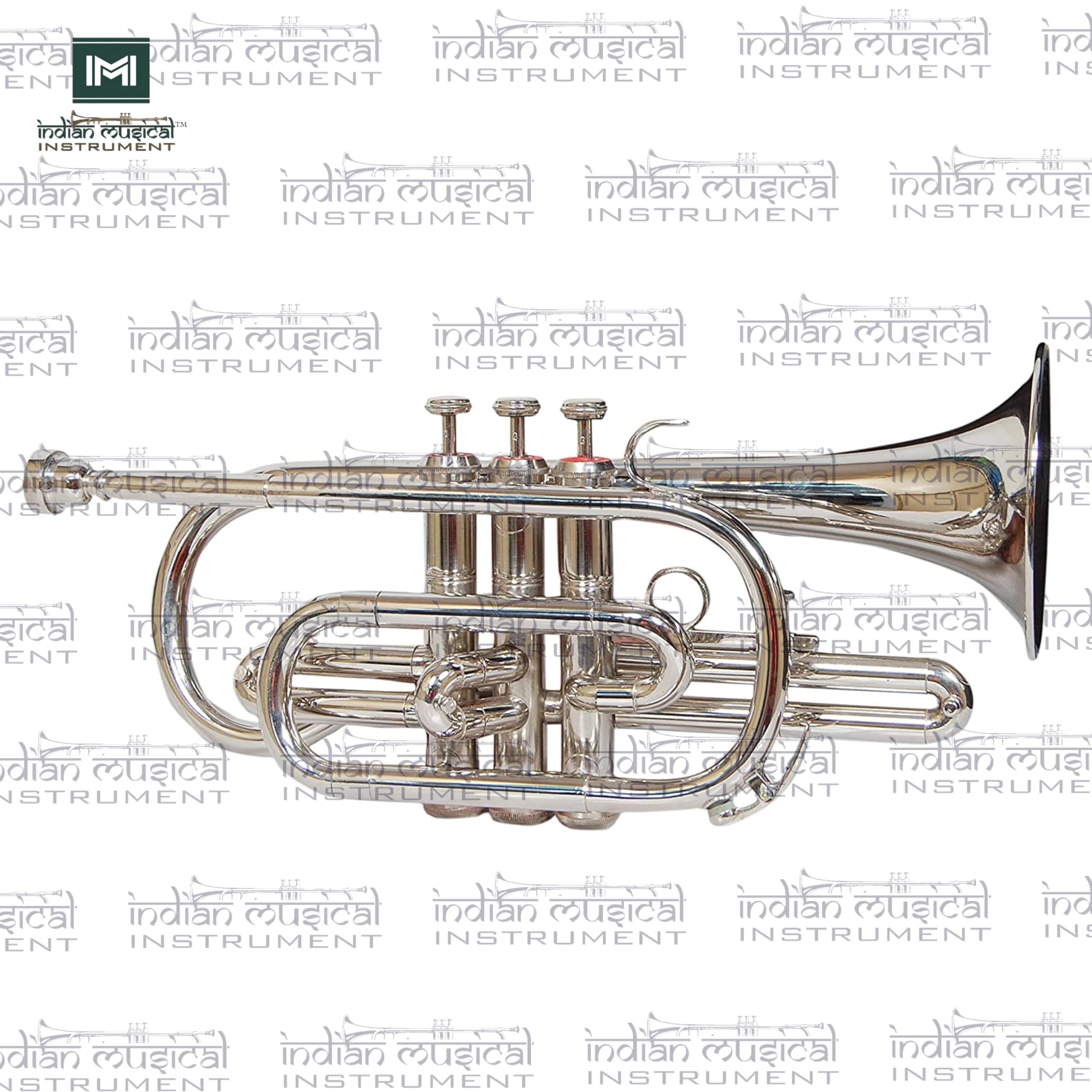 Strumento musicale indiano tromba cornetta 3 valvole, passo in Sib, qualità premium con bocchino e custodia per il trasporto, argento