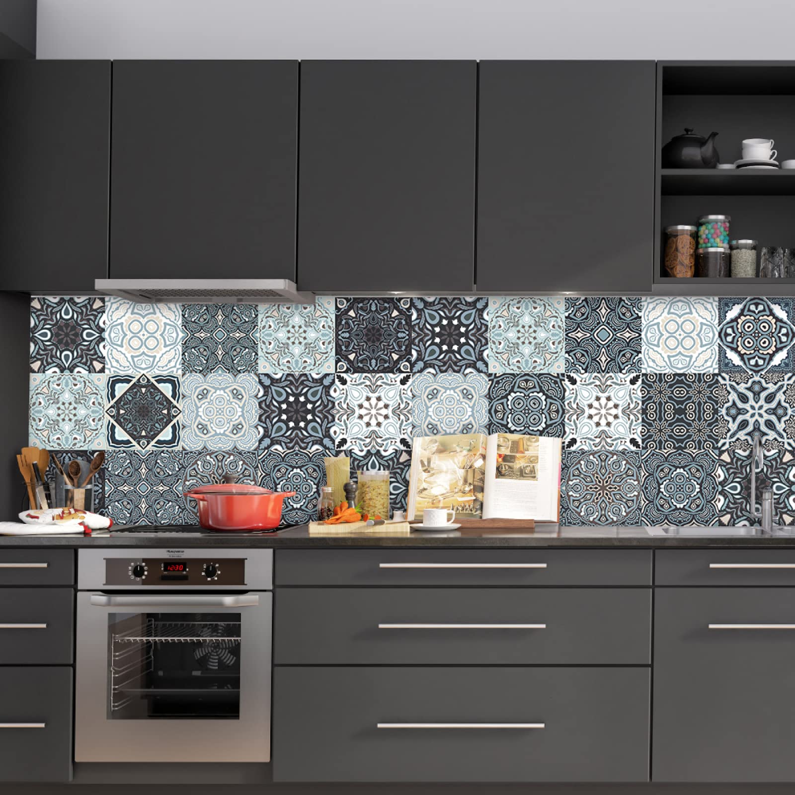 Lot 10 Stickers Carrelage Adhésif Cuisine 30x30 Cm Gris Clair - Carreaux PVC Imperméables, Faciles à Poser