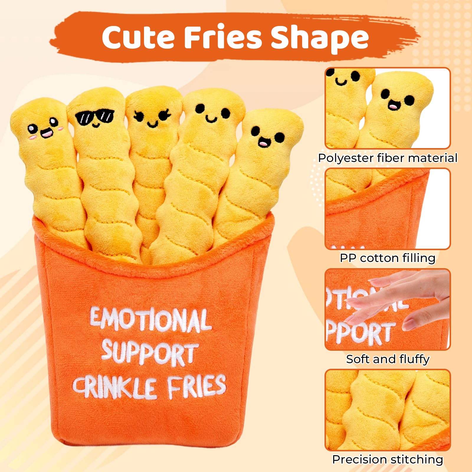 Qubitly 5 Pcs French Fries Emotional Support Box, Plush Positive Gifts with Positive Message - Image 3