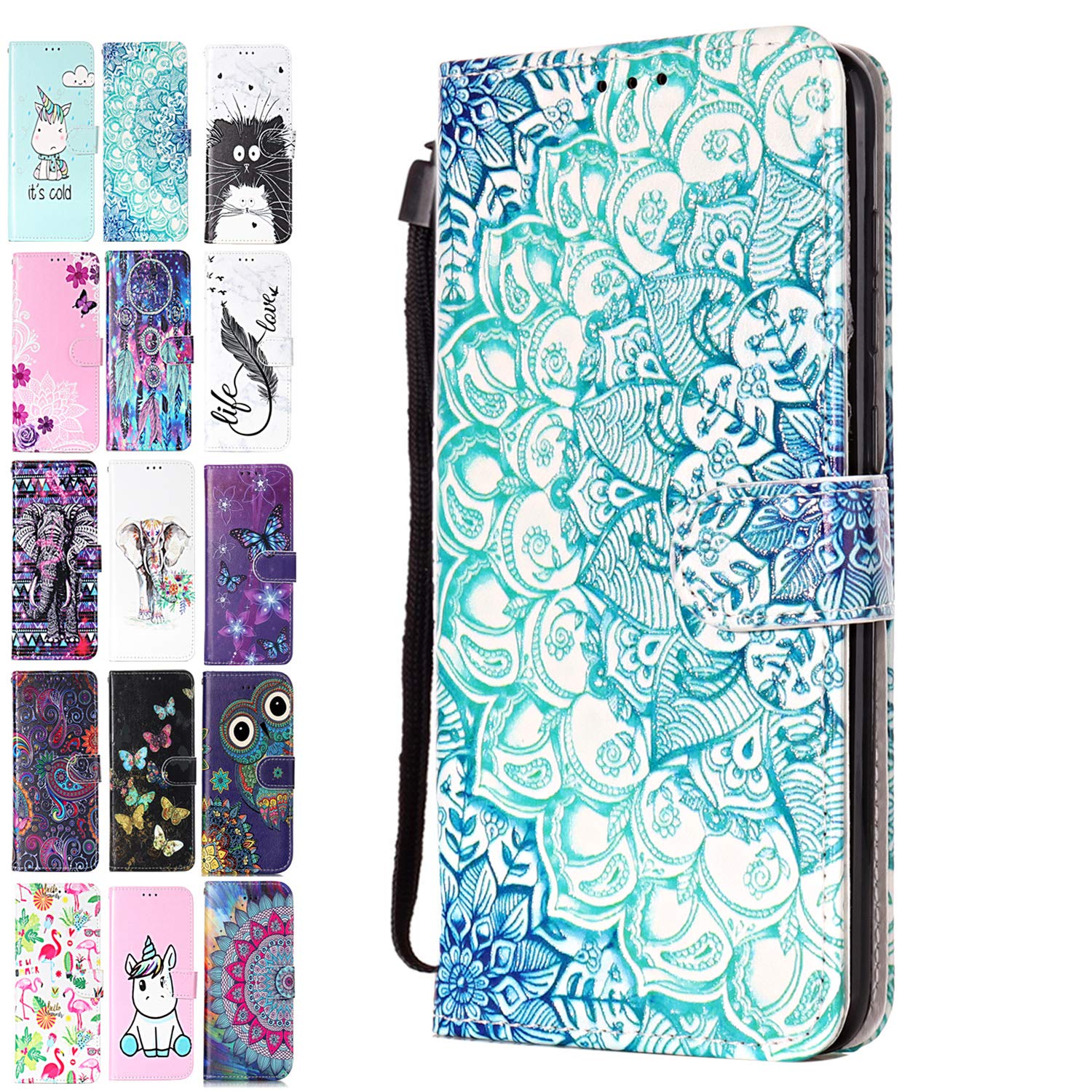 ANCASE Leather Phone Case for Apple iPhone 6 6s Flip Wallet Cover Butterfly Mandala Pattern Design with Card Slots Holder for Girls Boys