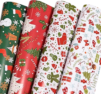 Festive Christmas Gift Wrapping Paper with Bold Holiday Imagery