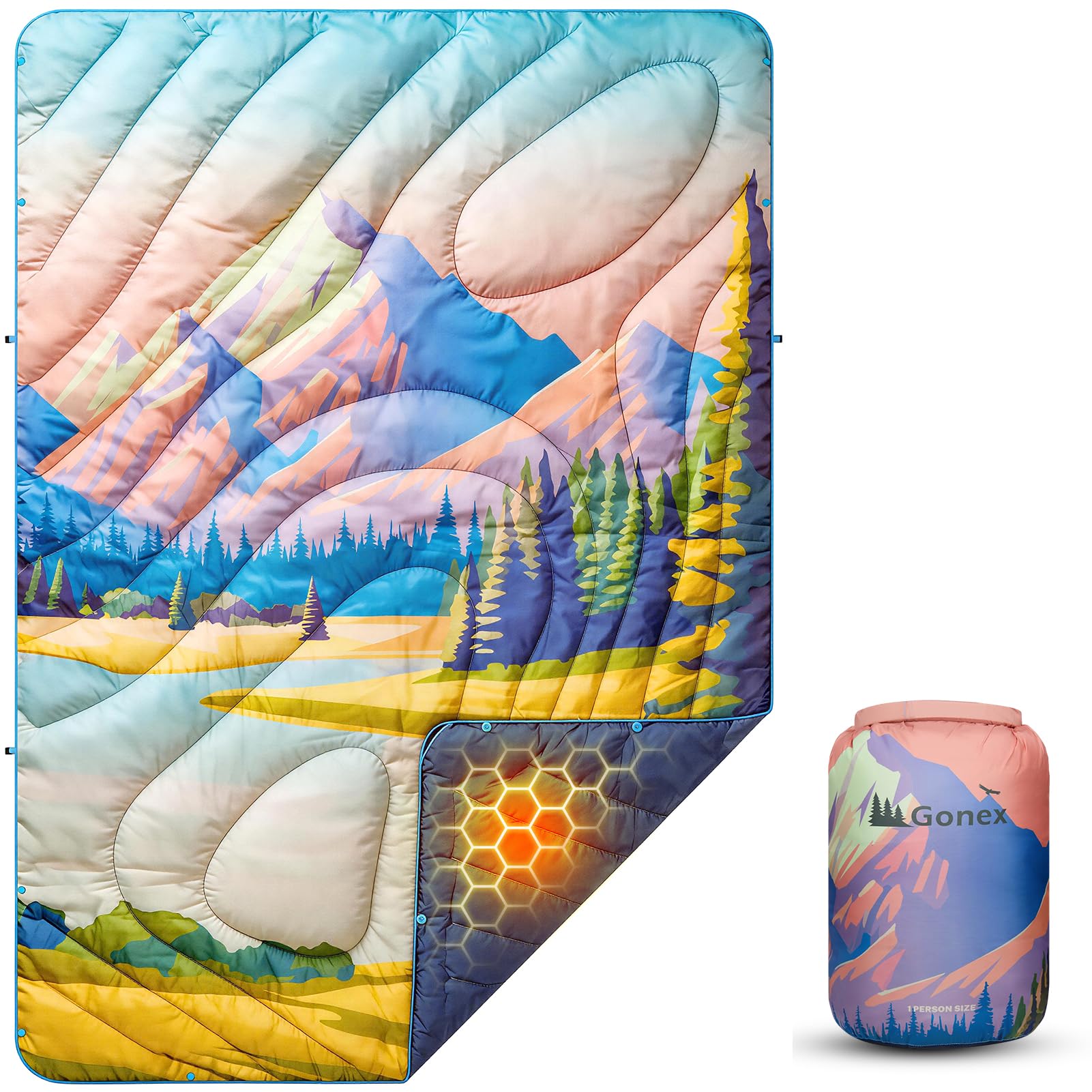 Gonex Camping Blanket, Packable Wearable Puffy Outdoor Blanket Quilt