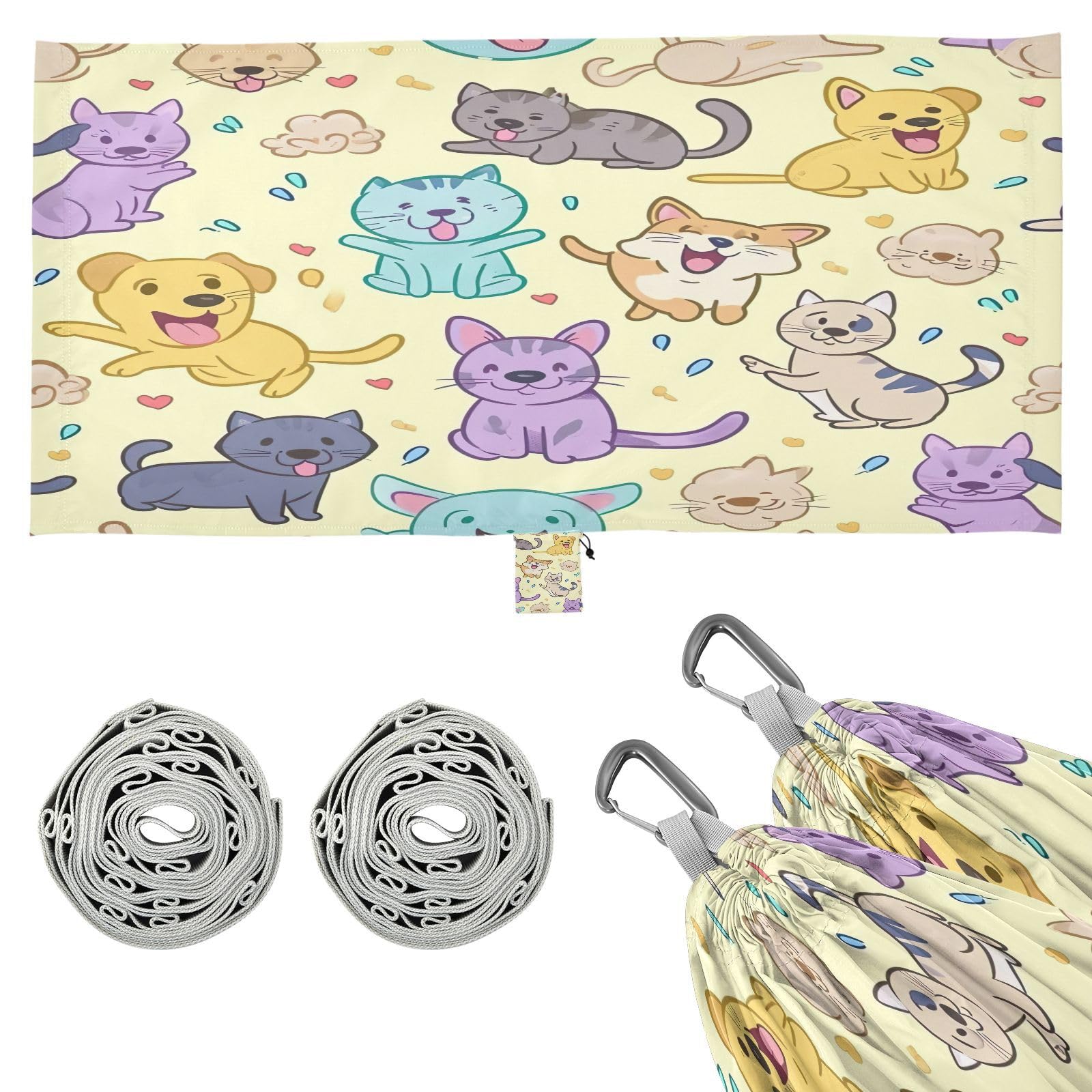 ATTX Cute Cat Camping Hammock - Lightweight & Portable Hammocks, Heavy Duty 330lbs Capacity for Indoor, Hiking, Backpacking, Travel, Backyard, Beach#452