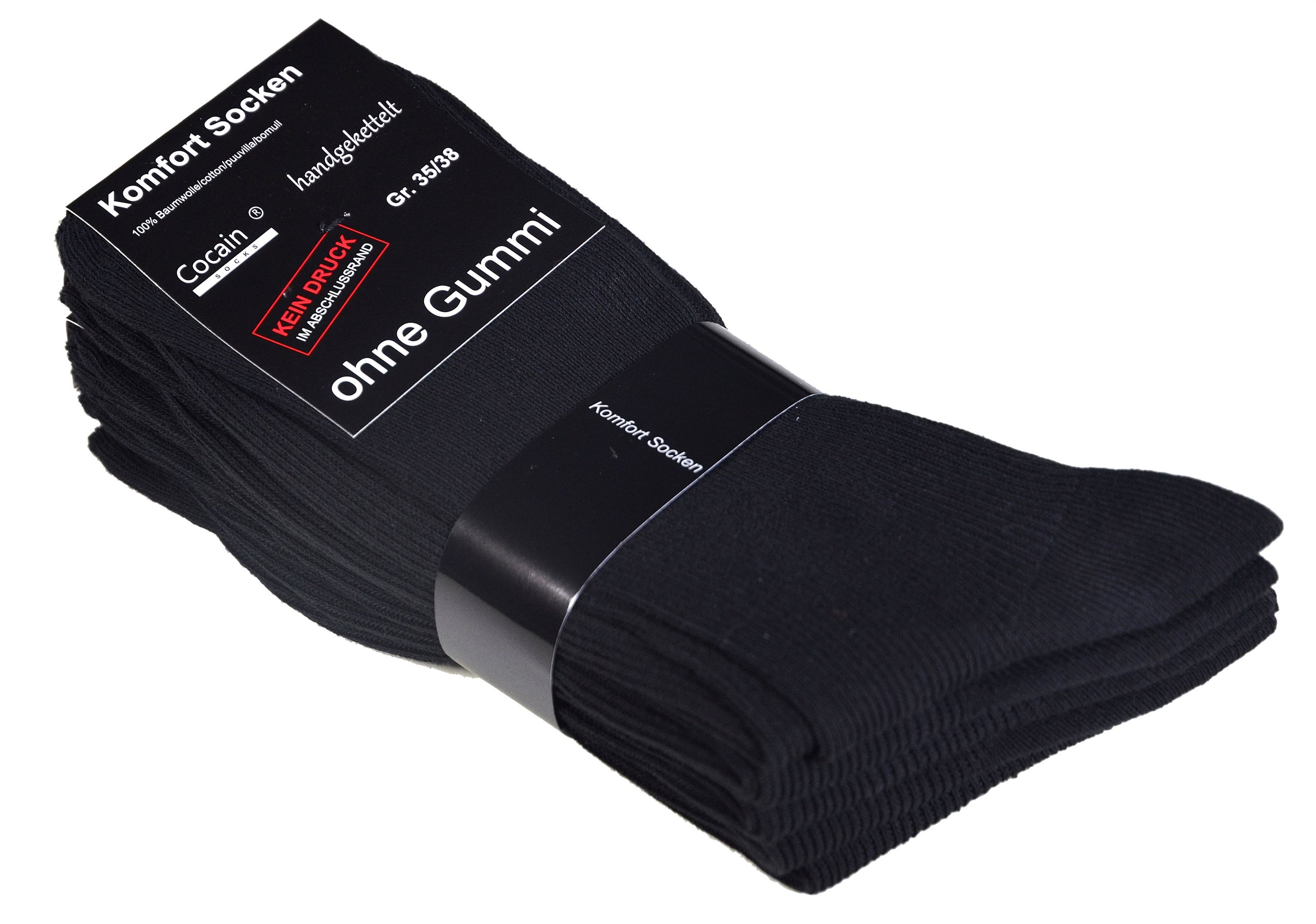 Cocain underwear 10-100 Paar schwarze Damen- & Herren Socken ohne Gummi 100% Baumwolle auch als Kurzsocke lieferbar