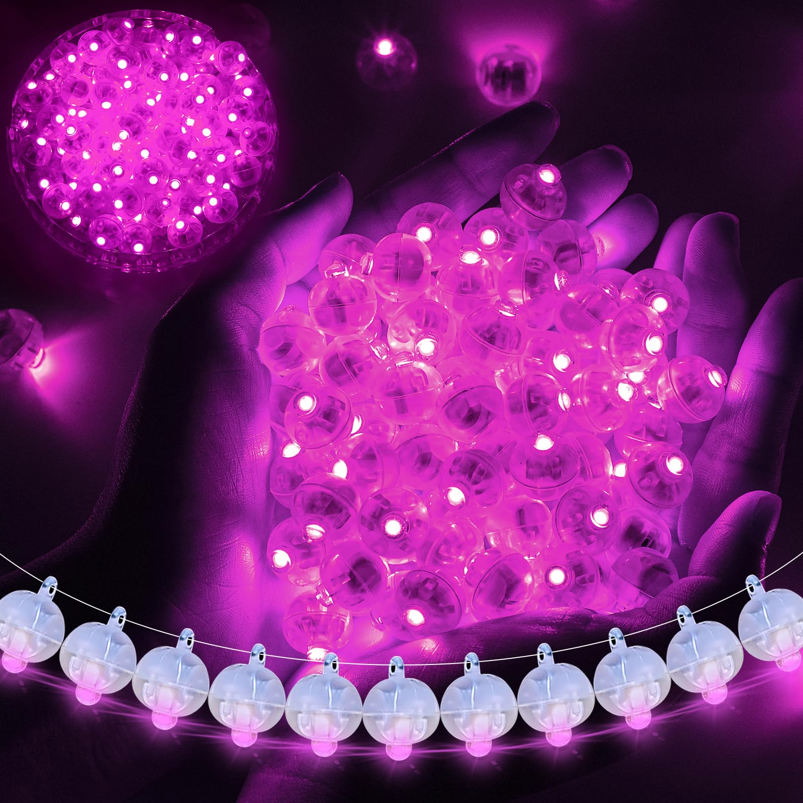 100pcs Balloon Lights Mini LED Lights Round Long Standby Time Multicolor Ball Light Paper Lantern Balloons Lights for Birthday Party Christmas Halloween Decoration with Hook (Pink, 100pcs)