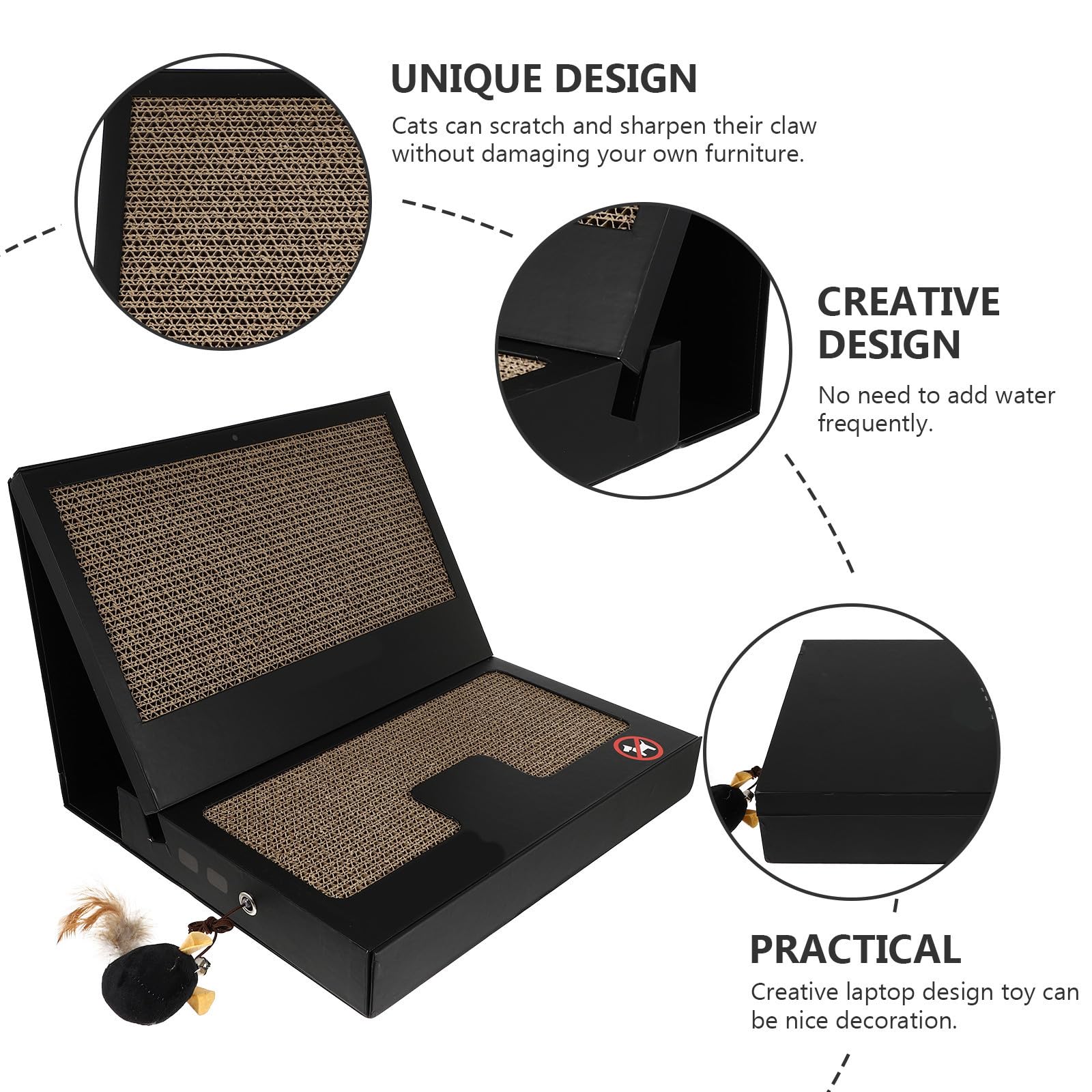 Laptop Modelliertes Katzenkratzspielzeug Kreatives Kratzbrett aus Wellpappe mit Stabiler Konstruktion und Beißring, ideal für Katzen im Wohnraum
