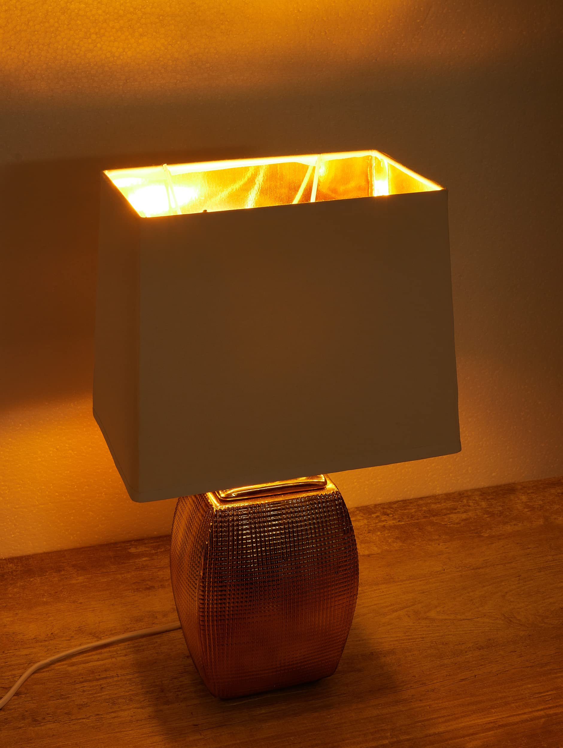 BRUBAKER doppio set Lampade da tavolo o comodino - 38 cm - oro - basi in ceramica - paralumi in cotone bianco