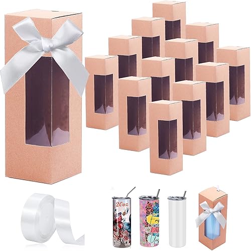 12 vasos de papel kraft con cinta, cajas de vasos de sublimación para embalaje de vasos rectos delgados de 20 onzas, regalos de cumpleaños