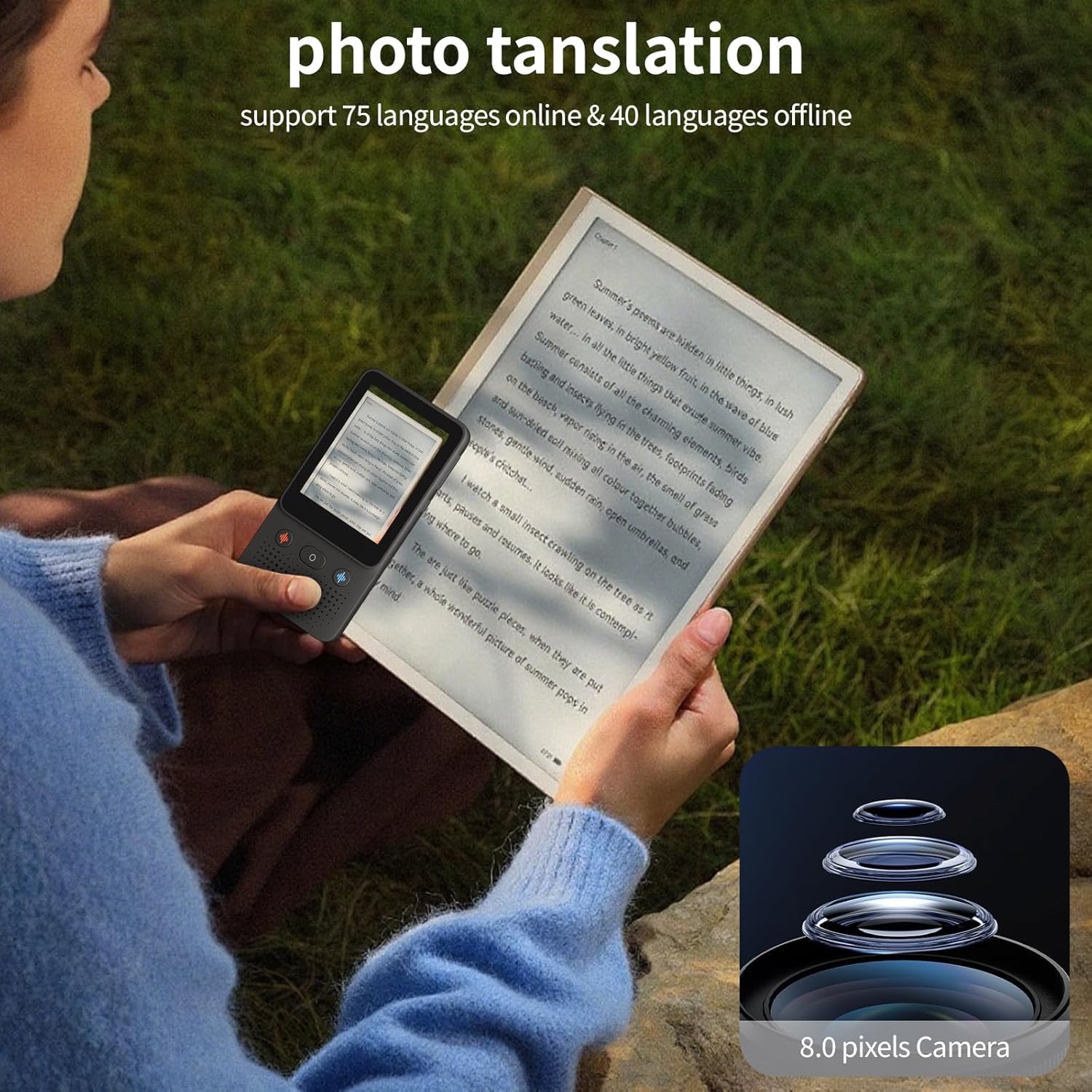 FUNNYPANDA T21 Translator performing photo translation on a book