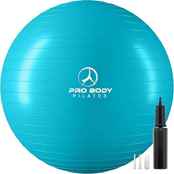 ProBody Pilates Yoga Ball - Fresh Colors Exercise Ball for Stability, Pregnancy, Workout, Physical Therapy & Birthing, Balance Ball Chair (Sky, 65 cm)