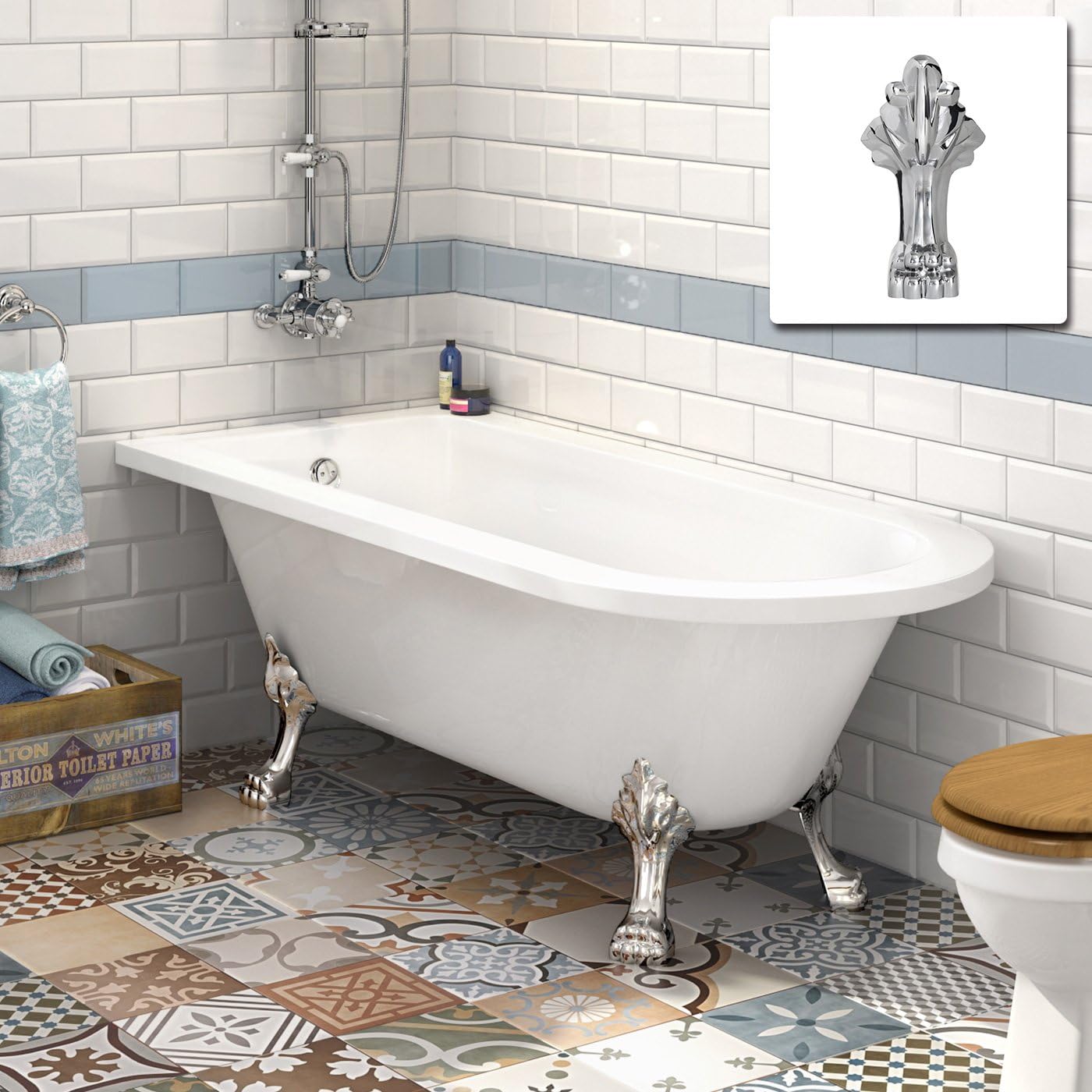 Traditional Back To Wall Roll Top Corner Bathtub Designer Acrylic Bath