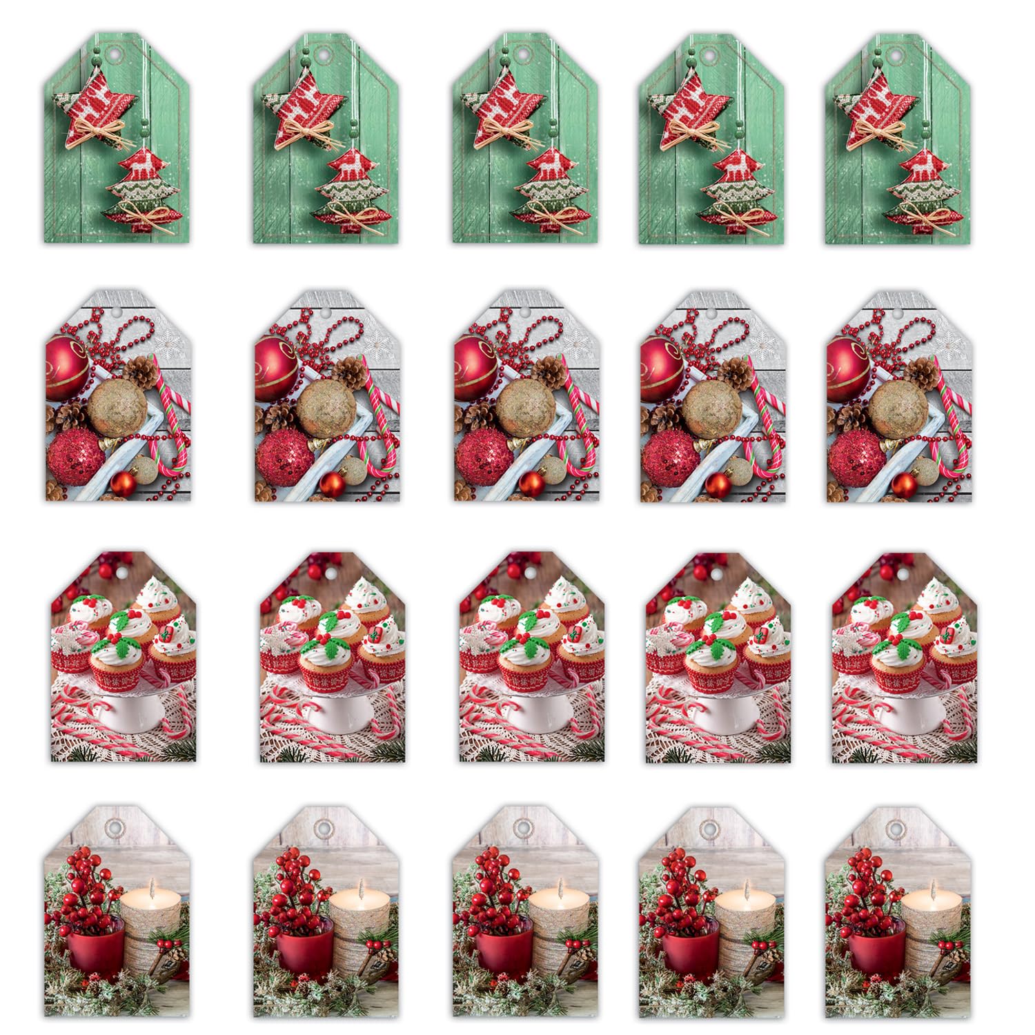 Magicamente Carta Set Etichette Natalizie 20 Chiudipacco 4 Fantasie Assortite Cartoncino 230 g/m Made in Italy