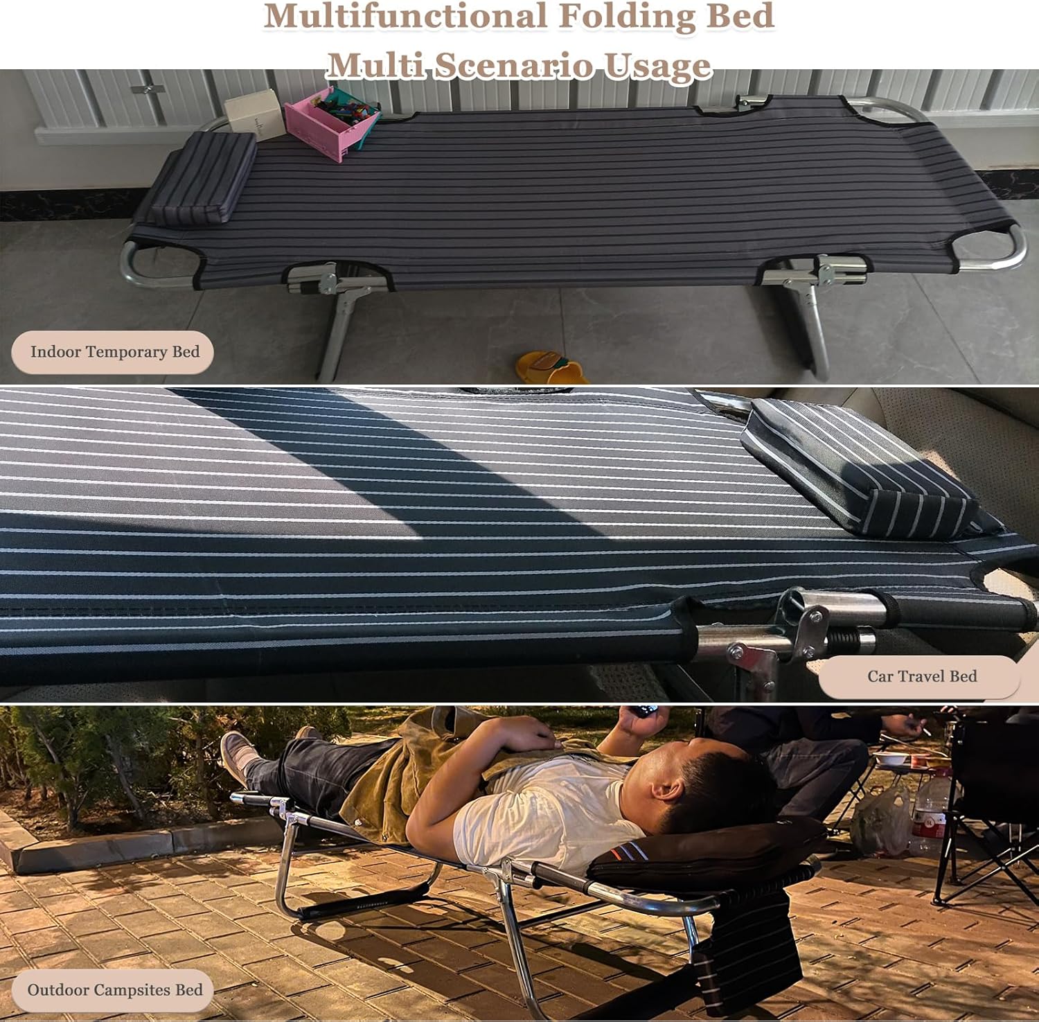 Portable Folding Camping Cot Car Trave Bed Non-Inflatable Portable Universal Sleeping Solution Camp Essentials Bed Office Outdoor Camping Bed Road Trip Camping Bed