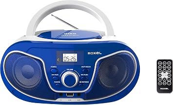 Roxel RCD-S70BT Portable Boombox CD Player with Remote Control, FM Radio, USB MP3 Playback, 3.5mm AUX Input, Headphone Jack, LED Display Wireless Music Streaming Blue