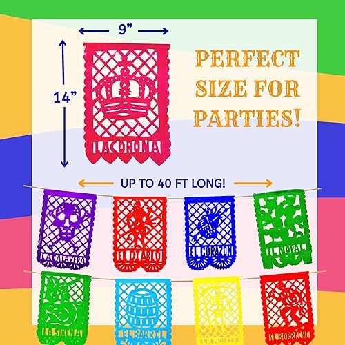 Miniatura 9 de La Loteria - Paquete de 4 pancartas con piñata de fiesta roja extragrande con papel picado La Loteria